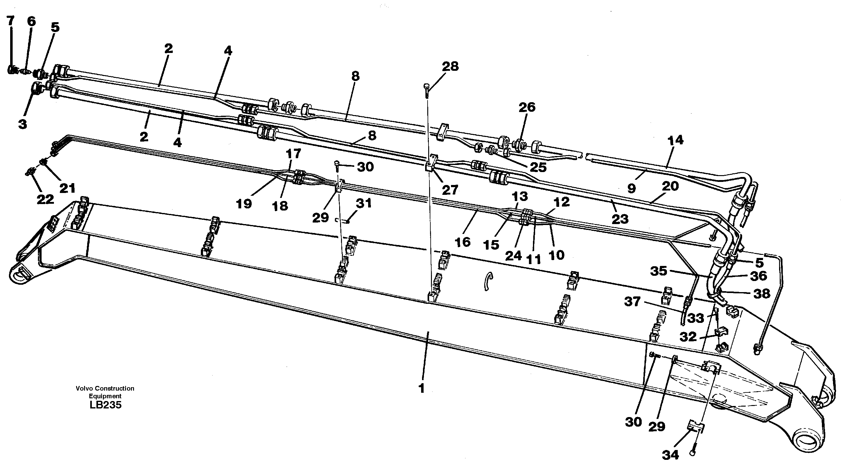 Tubes, assembly, handling dipper arm 6.5m  14264163 — volvo parts diagram