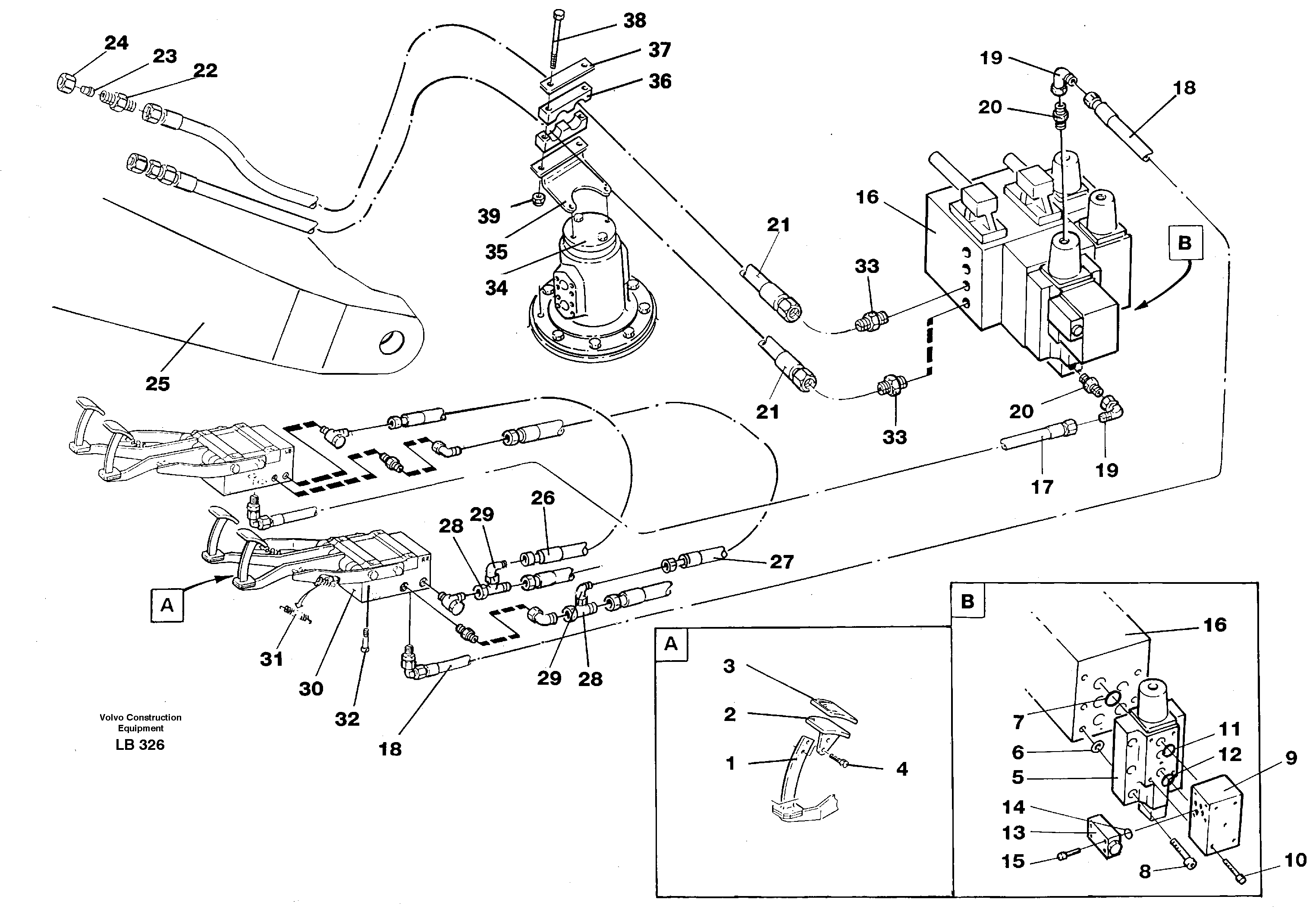 Slope bucket/rotating grab hydraulics in base machine  14263614 — volvo parts diagram