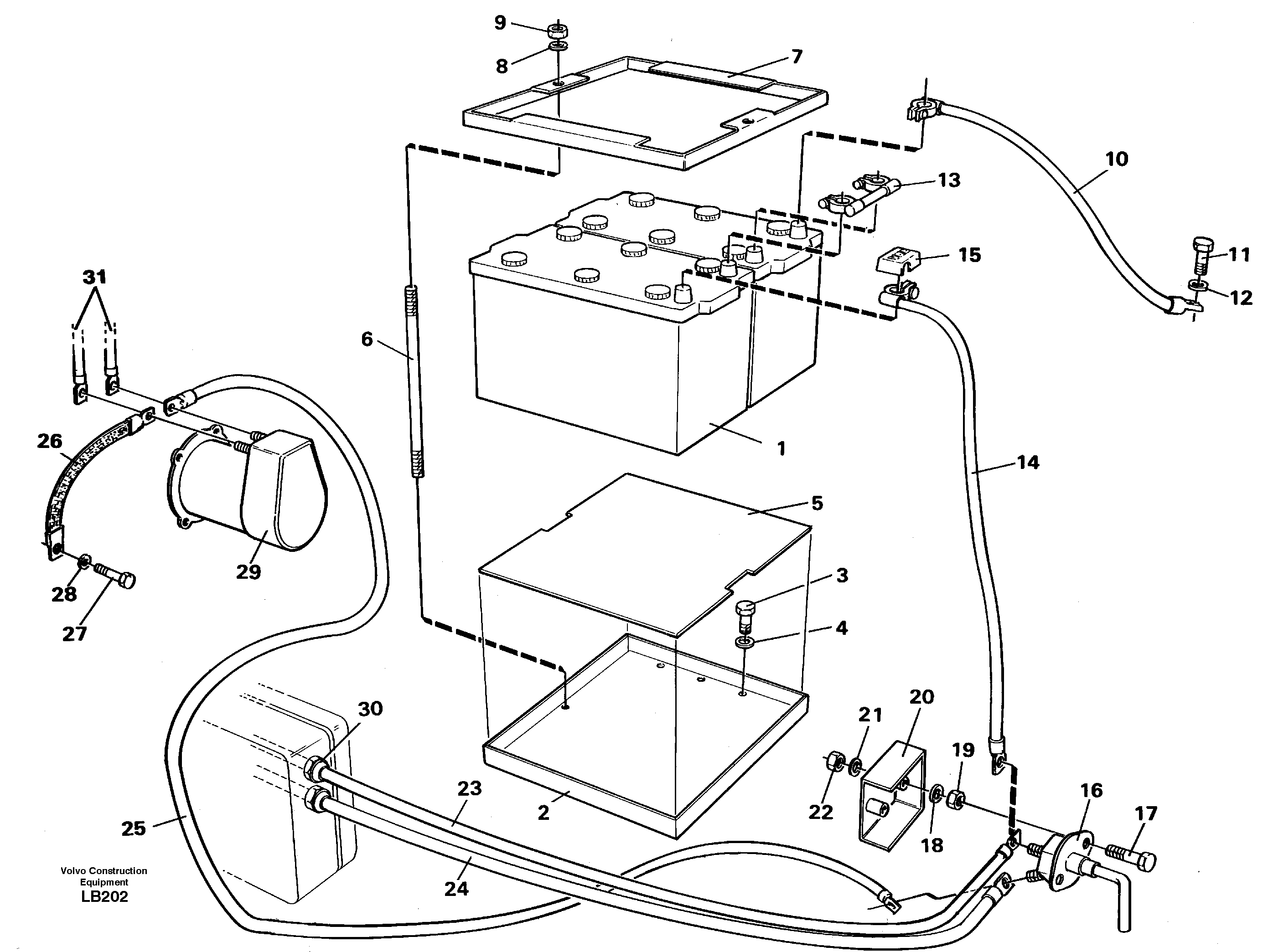 Battery, with assembling details — volvo parts diagram