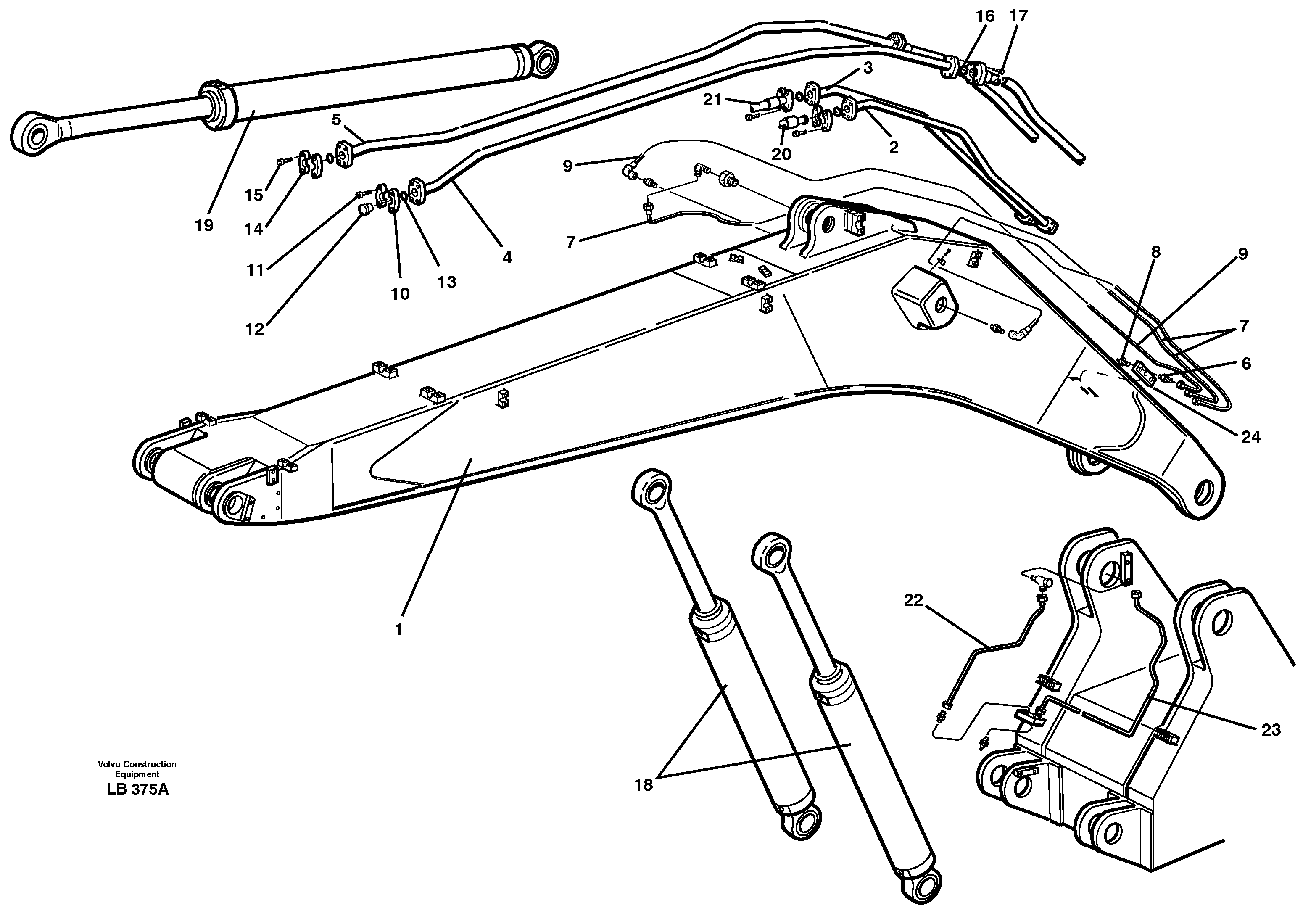 Tubes, assembly, backhoe boom  14302412, 14302565 — volvo parts diagram