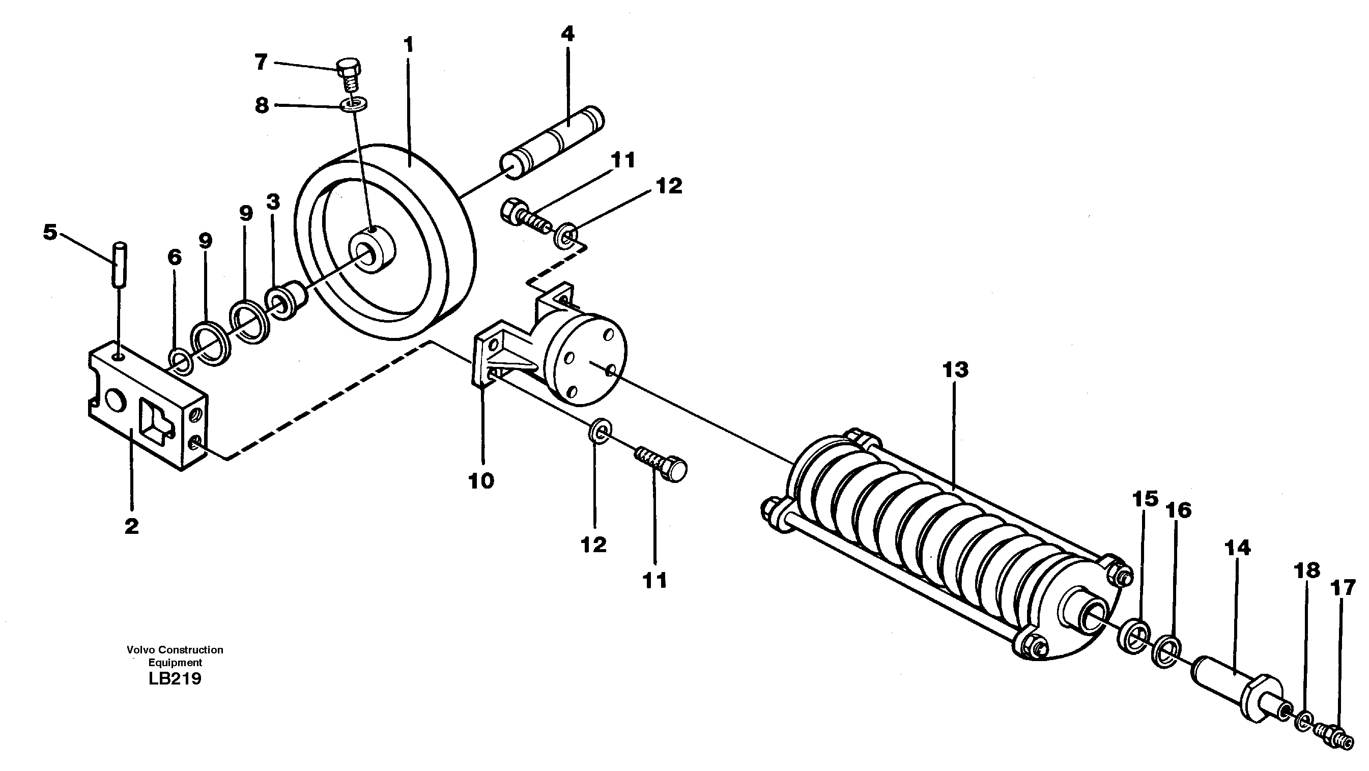 Front wheel, spring package and tension cylinder — volvo parts diagram