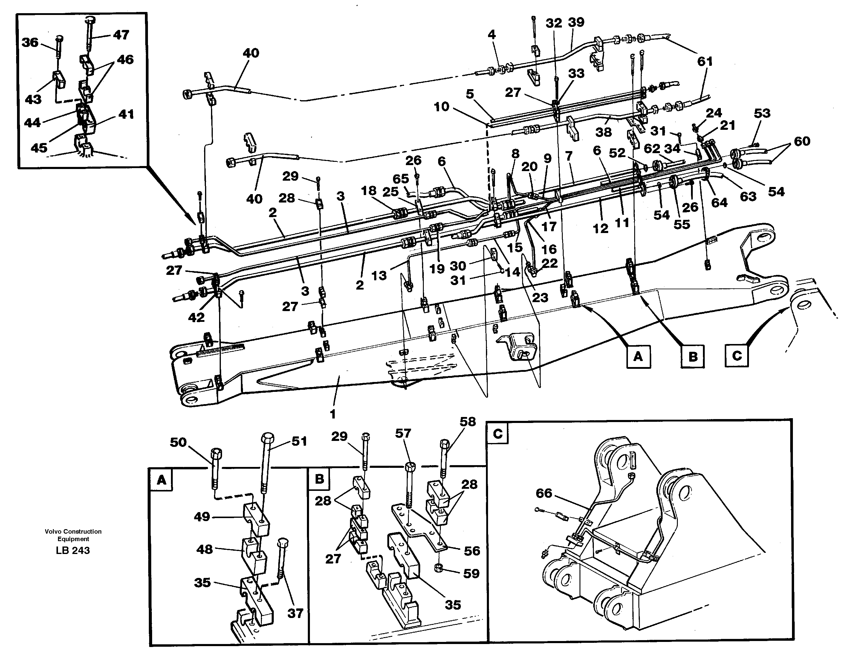 Tubes, assembly, handling boom 7.0m  14264164 — volvo parts diagram
