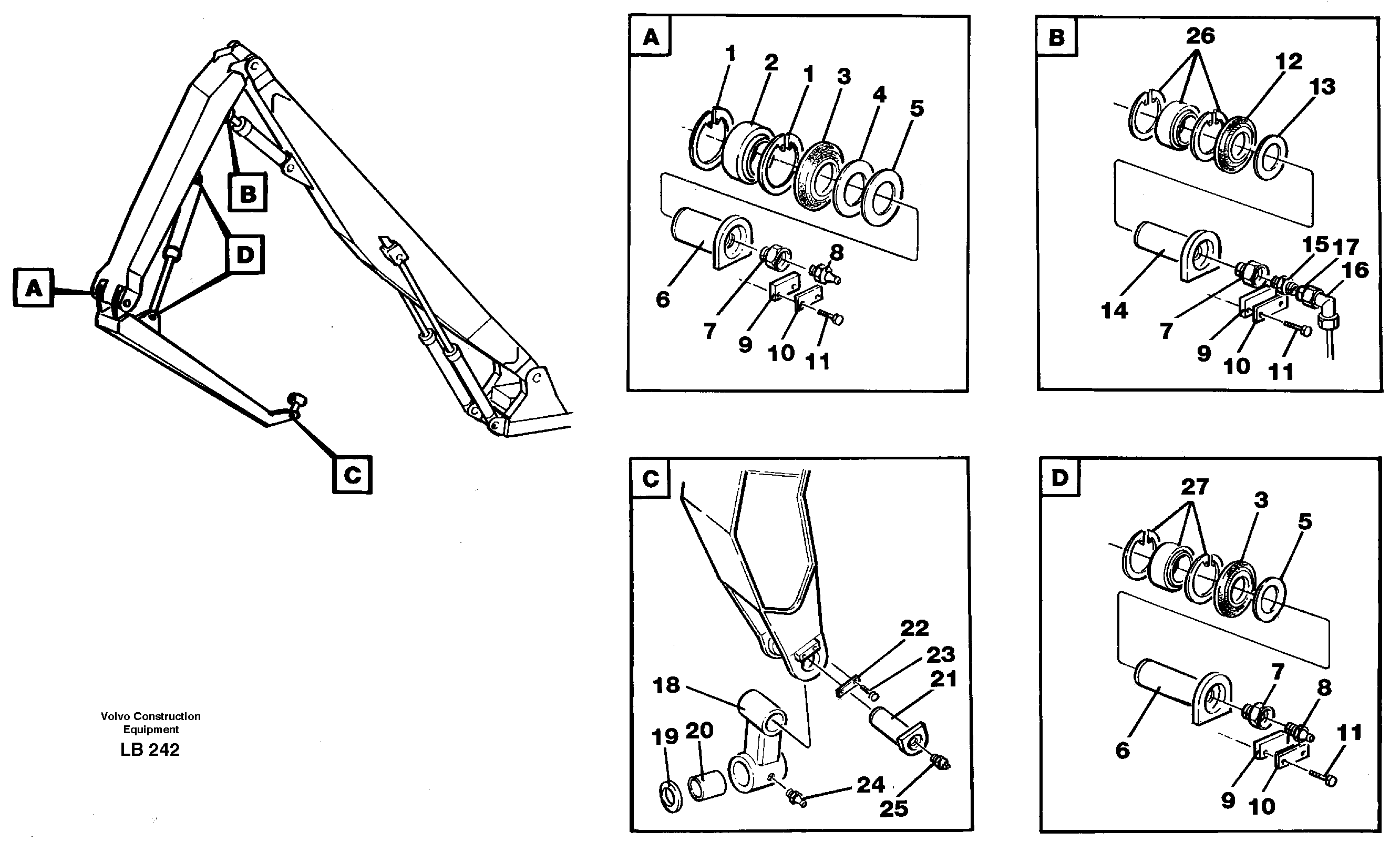 Attachements, dipper arm,handling equipment, 3 pcs  14264164 — volvo parts diagram