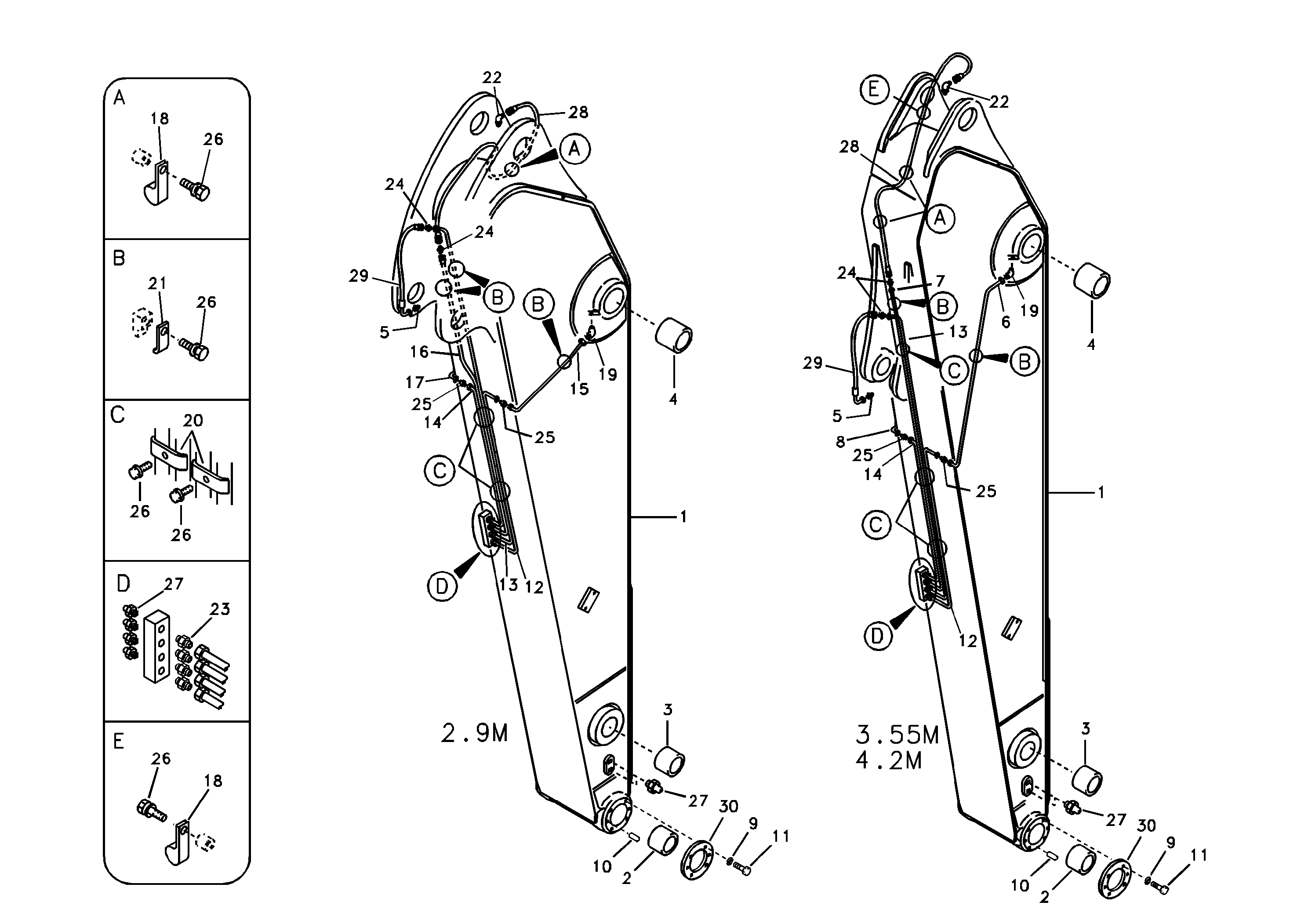 Dipper arm and grease piping with piping seat — volvo parts diagram