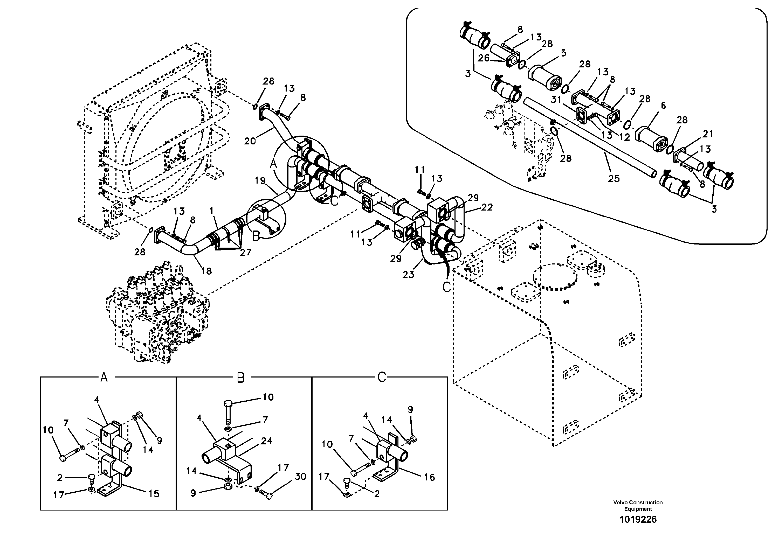 Hydraulic system, hydraulic tank to hydraulic pump — volvo parts diagram