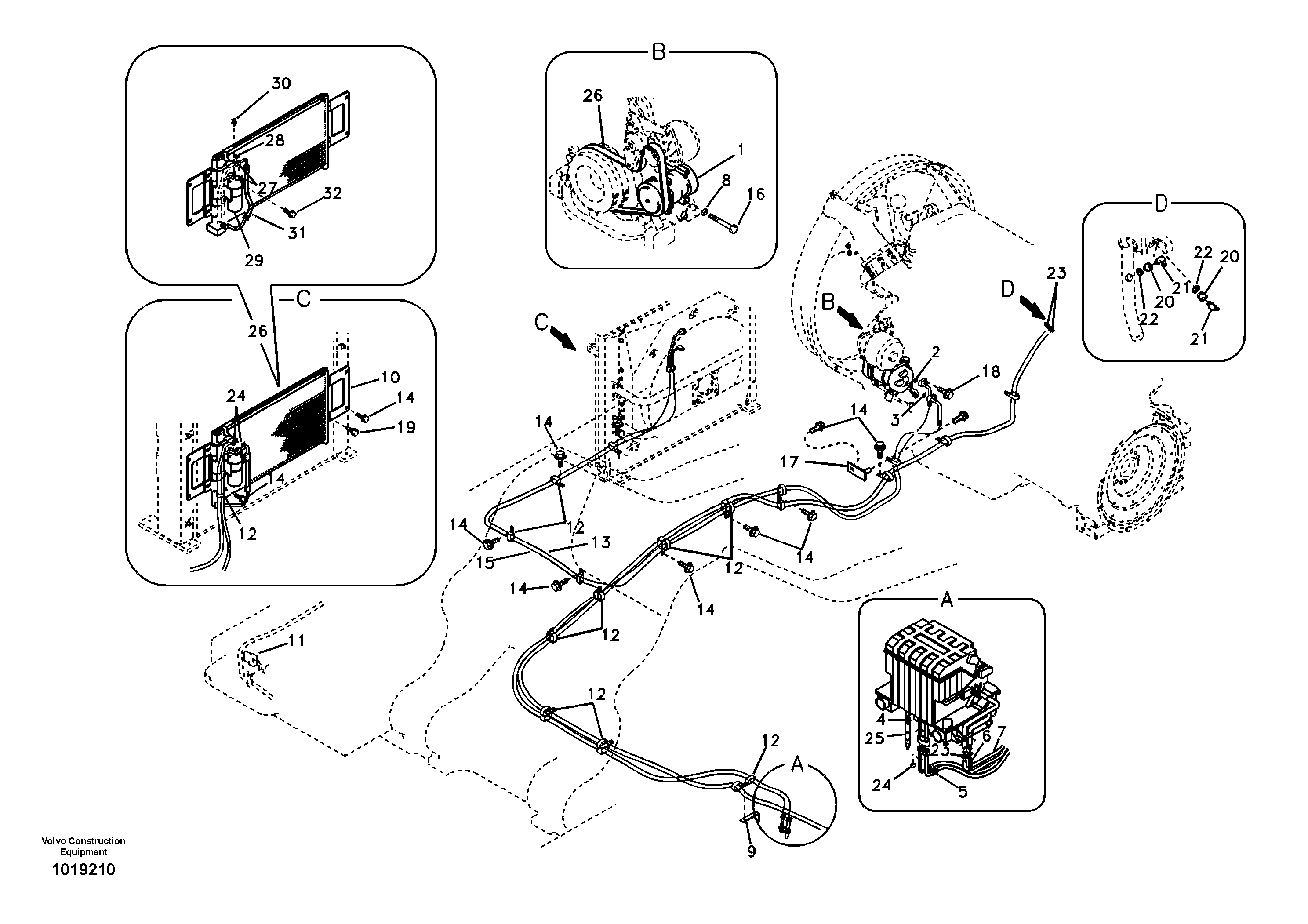 Air conditioning line, cooling and heater — volvo parts diagram
