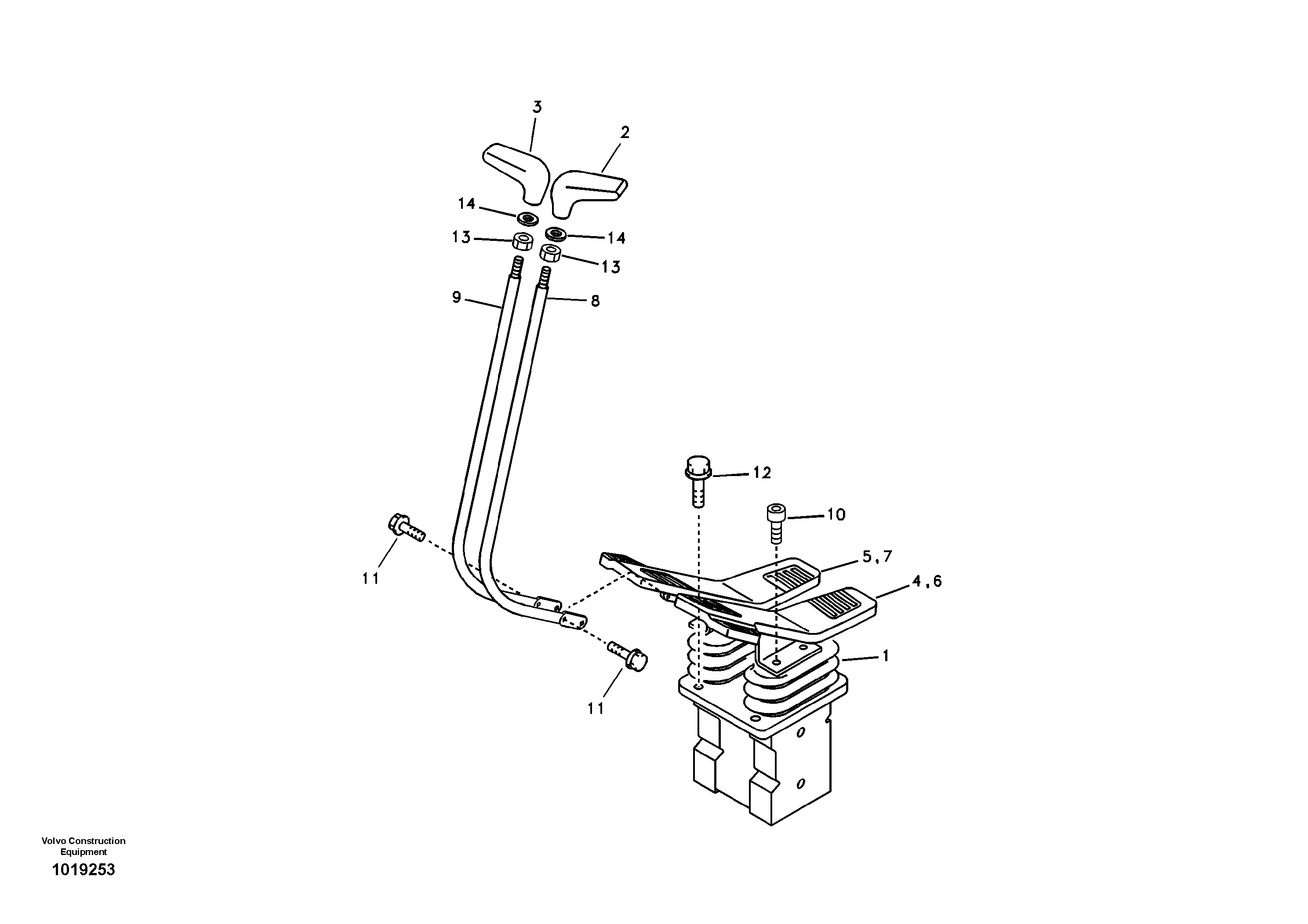 Remote control valve pedal with fitting parts — volvo parts diagram