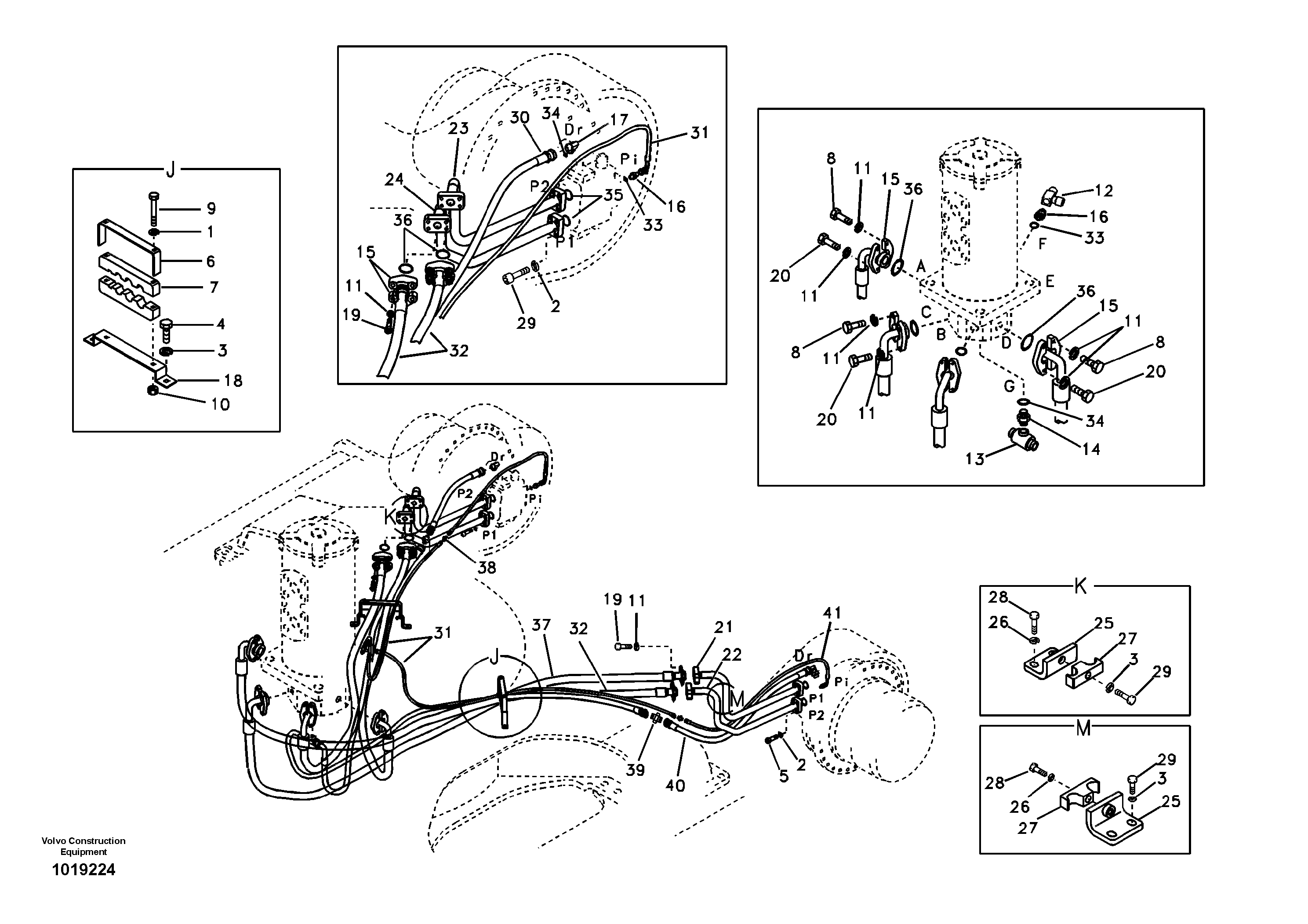 Turning joint line, turning joint to travel motor — volvo parts diagram