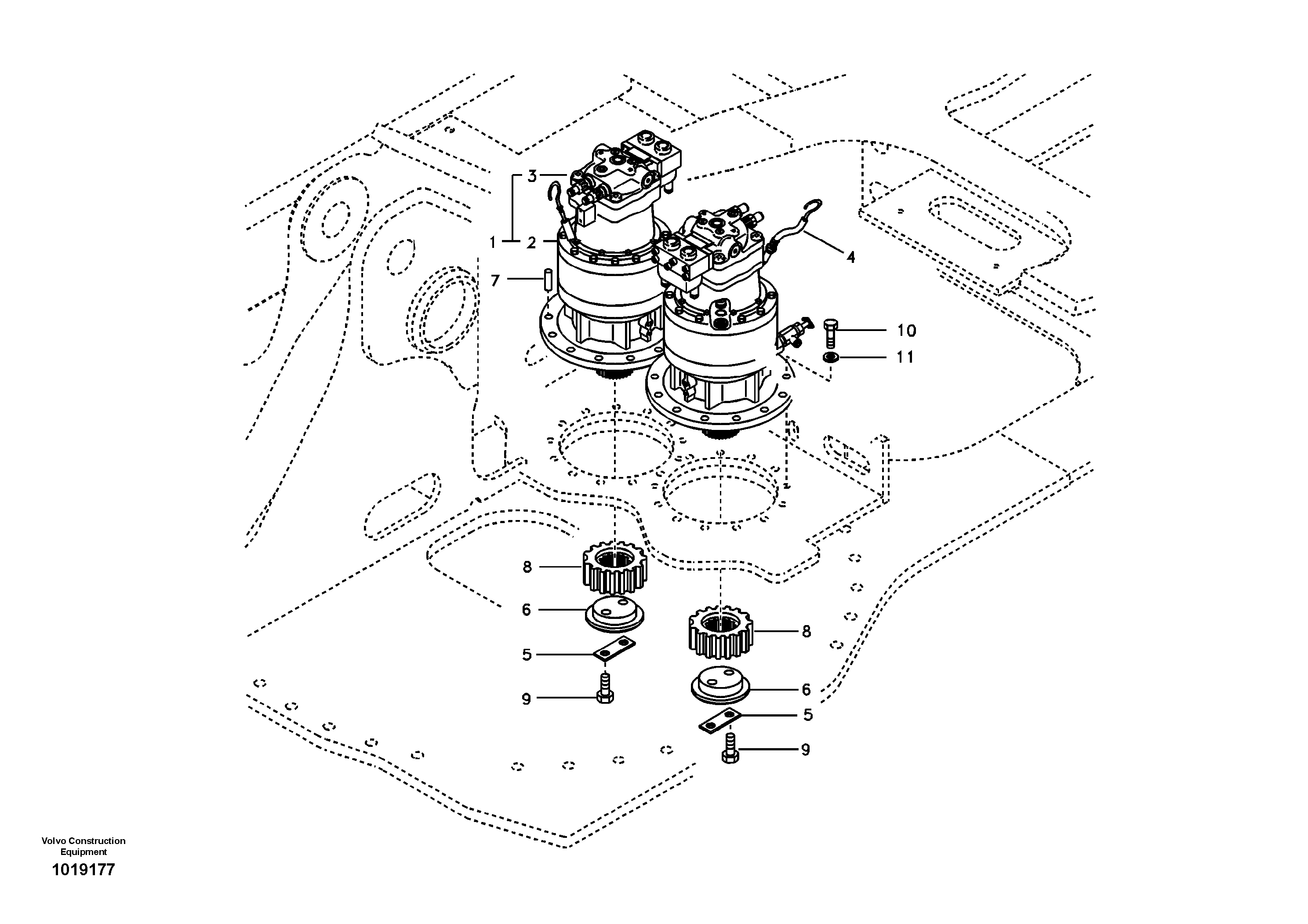 Swing motor with mounting parts — volvo parts diagram