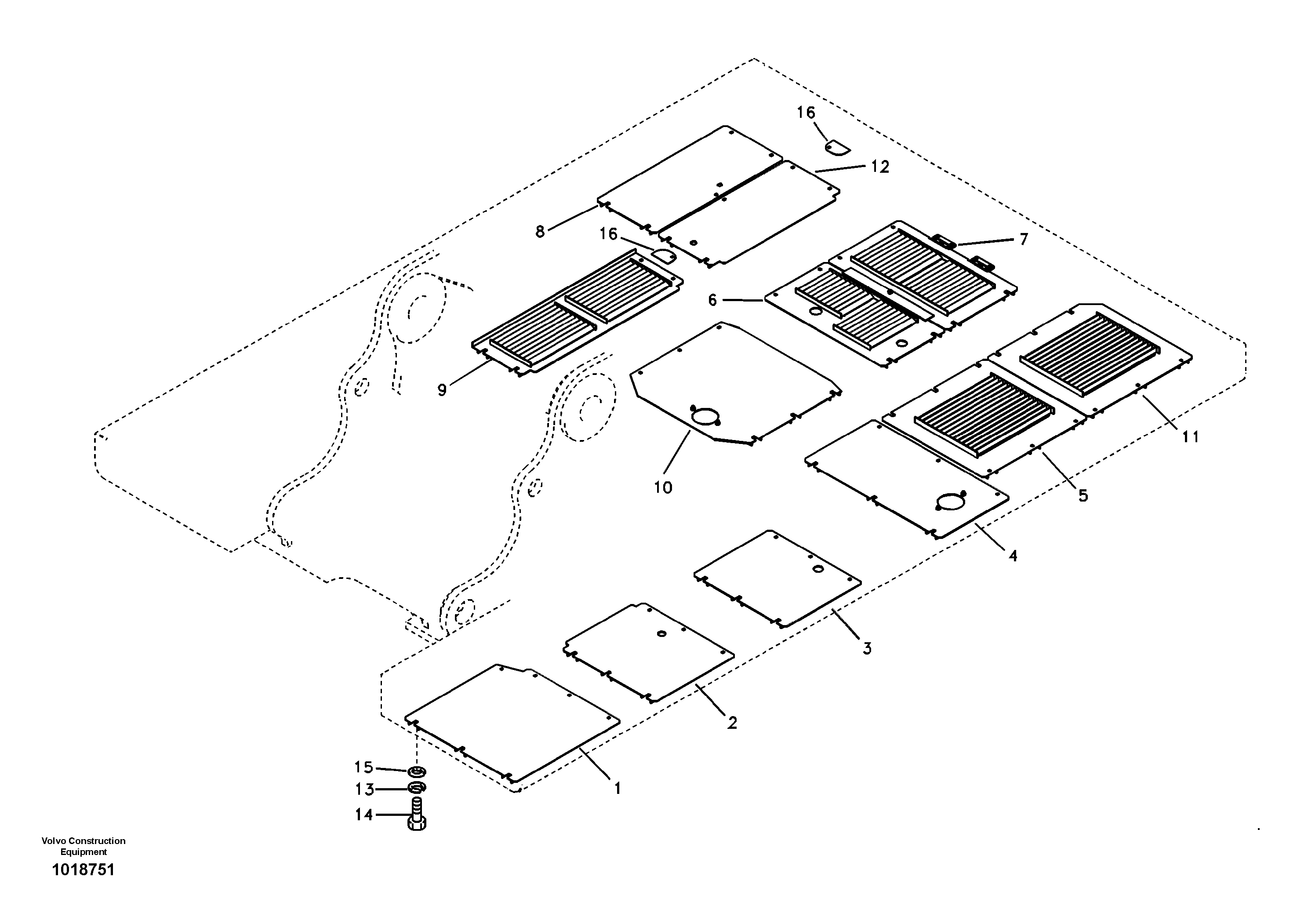 Hatches under engine, hydr.pumps, cooler, m.valve and fuel tank. — volvo parts diagram