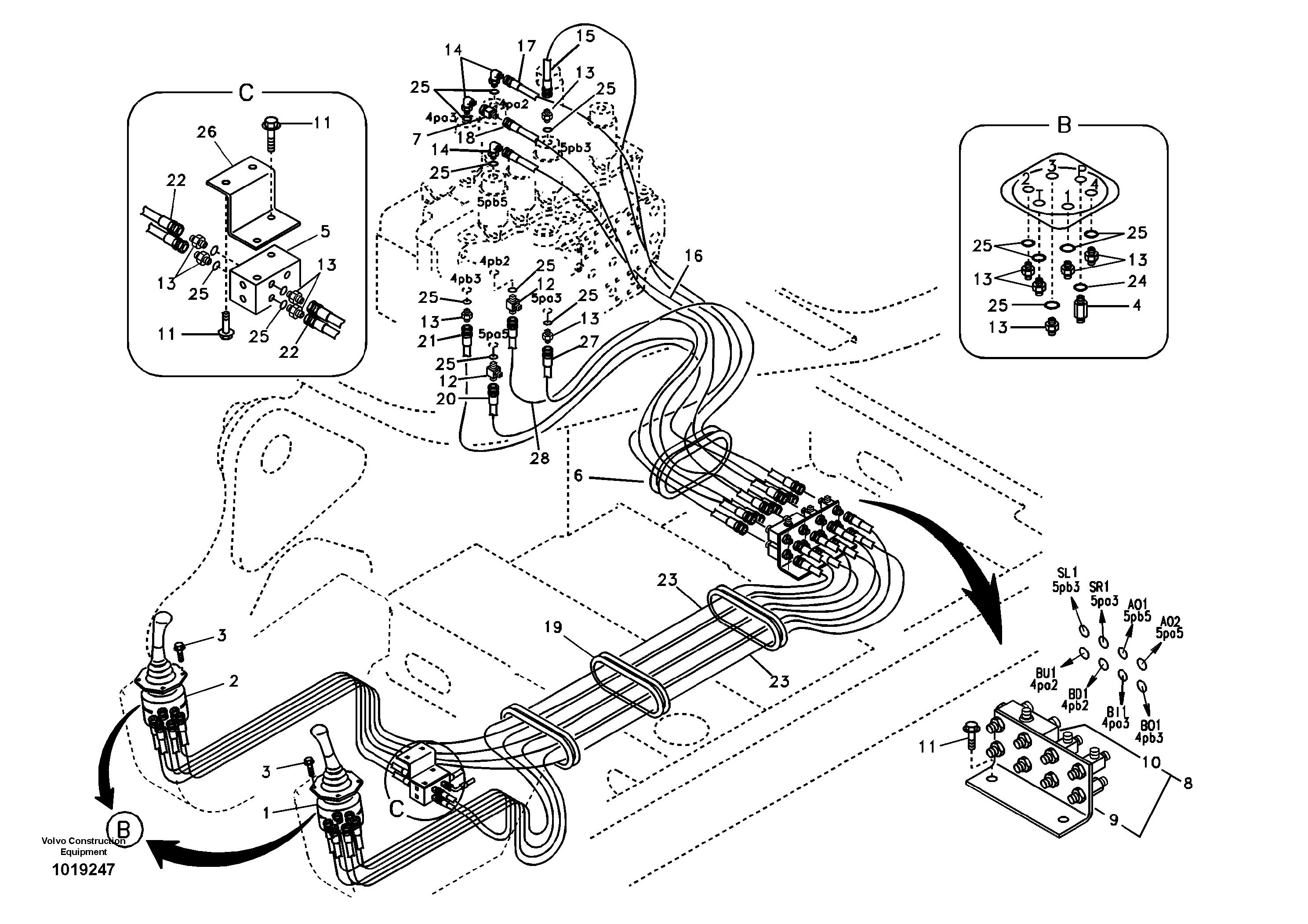 Servo system, control valve to remote control valve — volvo parts diagram