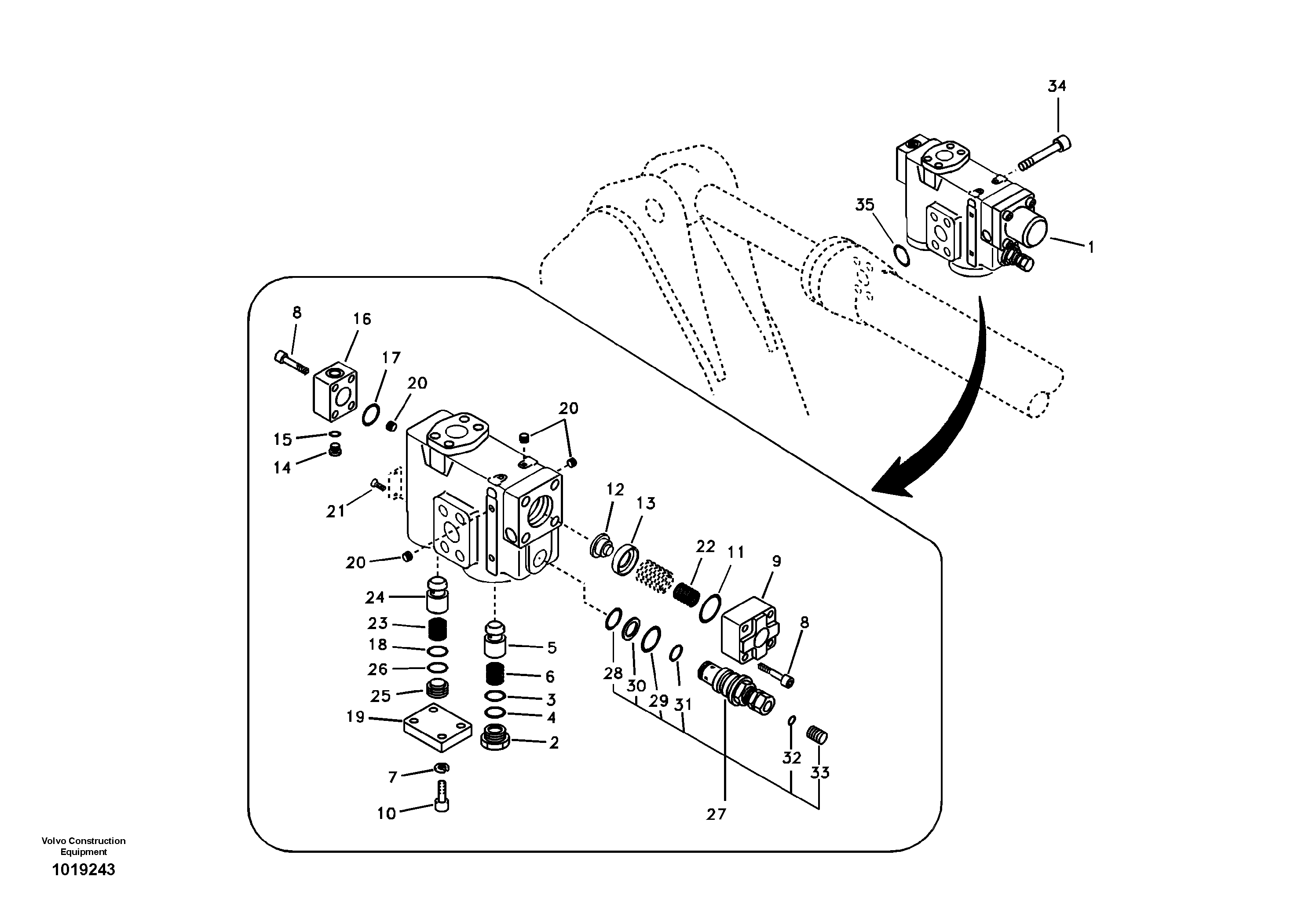 Working hydraulic, dipper arm rupture valve mount. — volvo parts diagram