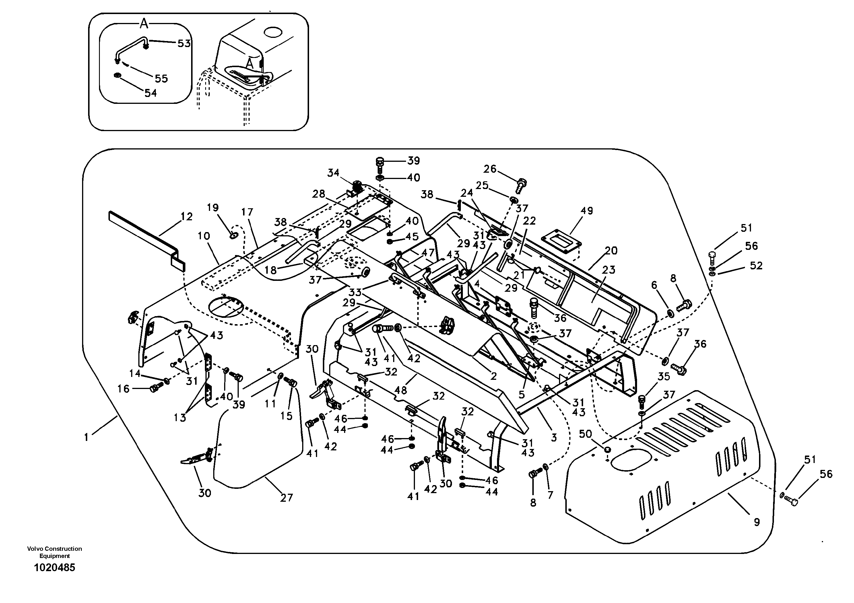 Cowl frame, cover and hood — volvo parts diagram
