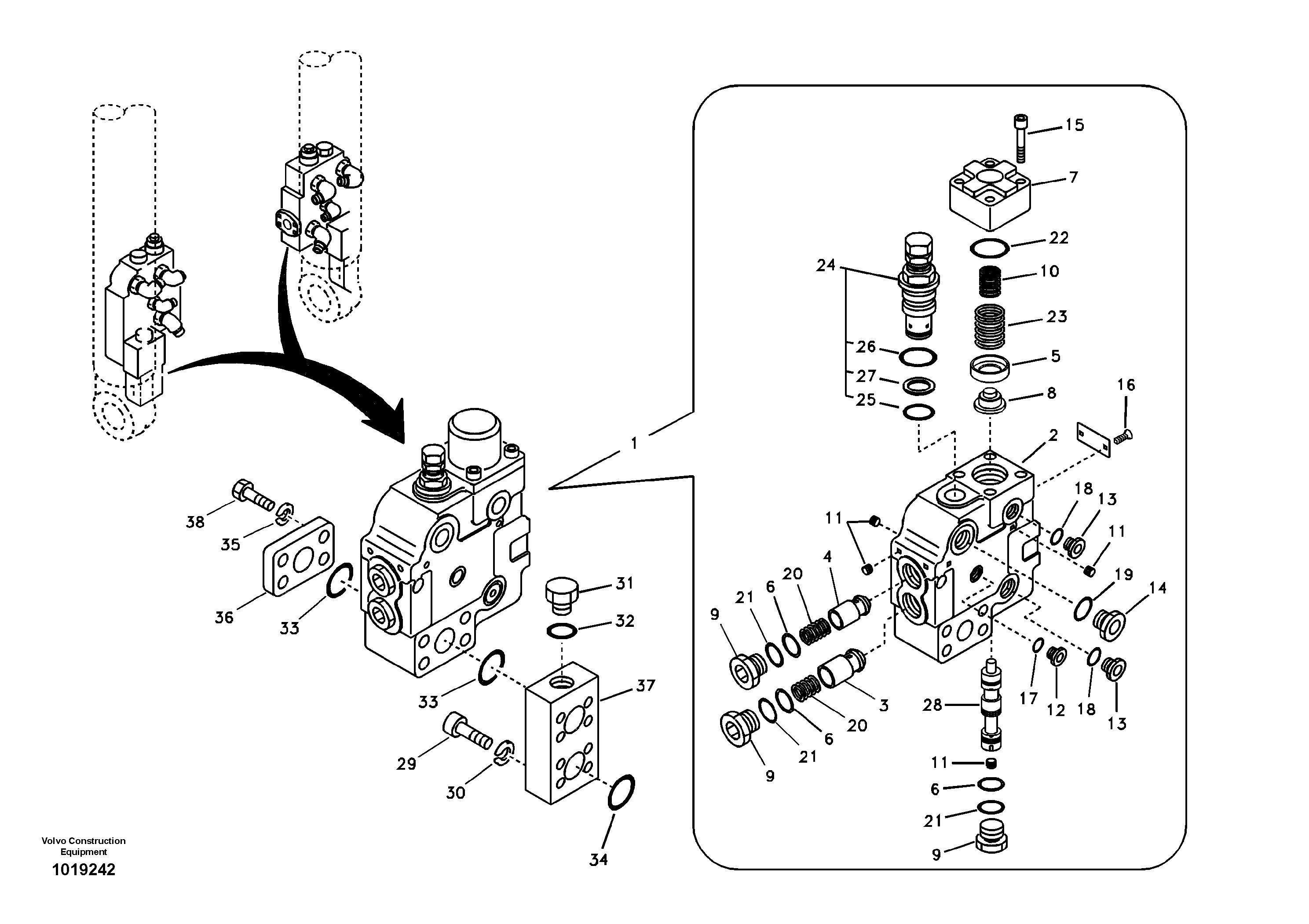 Working hydraulic, boom rupture valve mount — volvo parts diagram