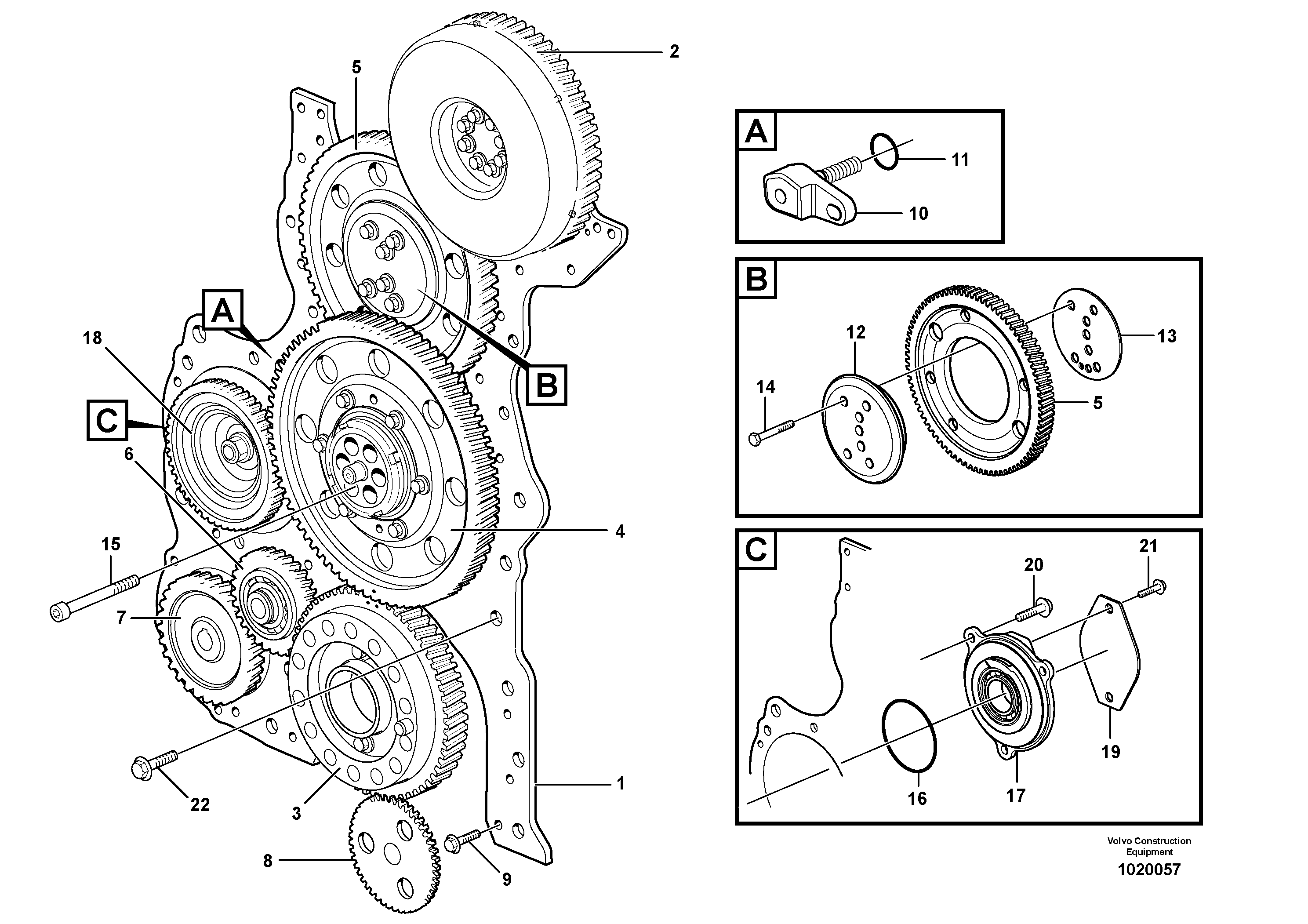 Timing gear casing and gears — volvo parts diagram