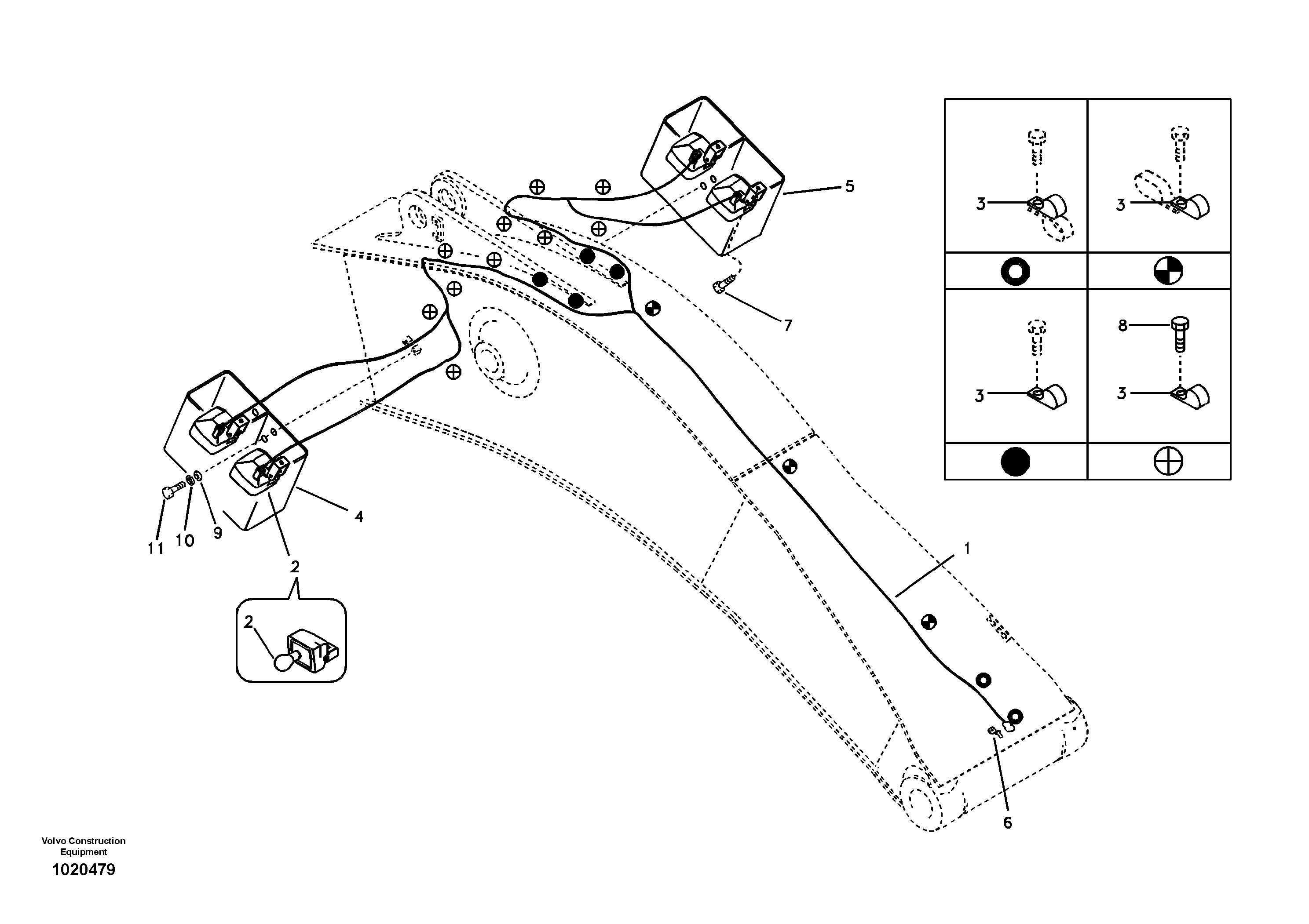 Working lamp on boom — volvo parts diagram