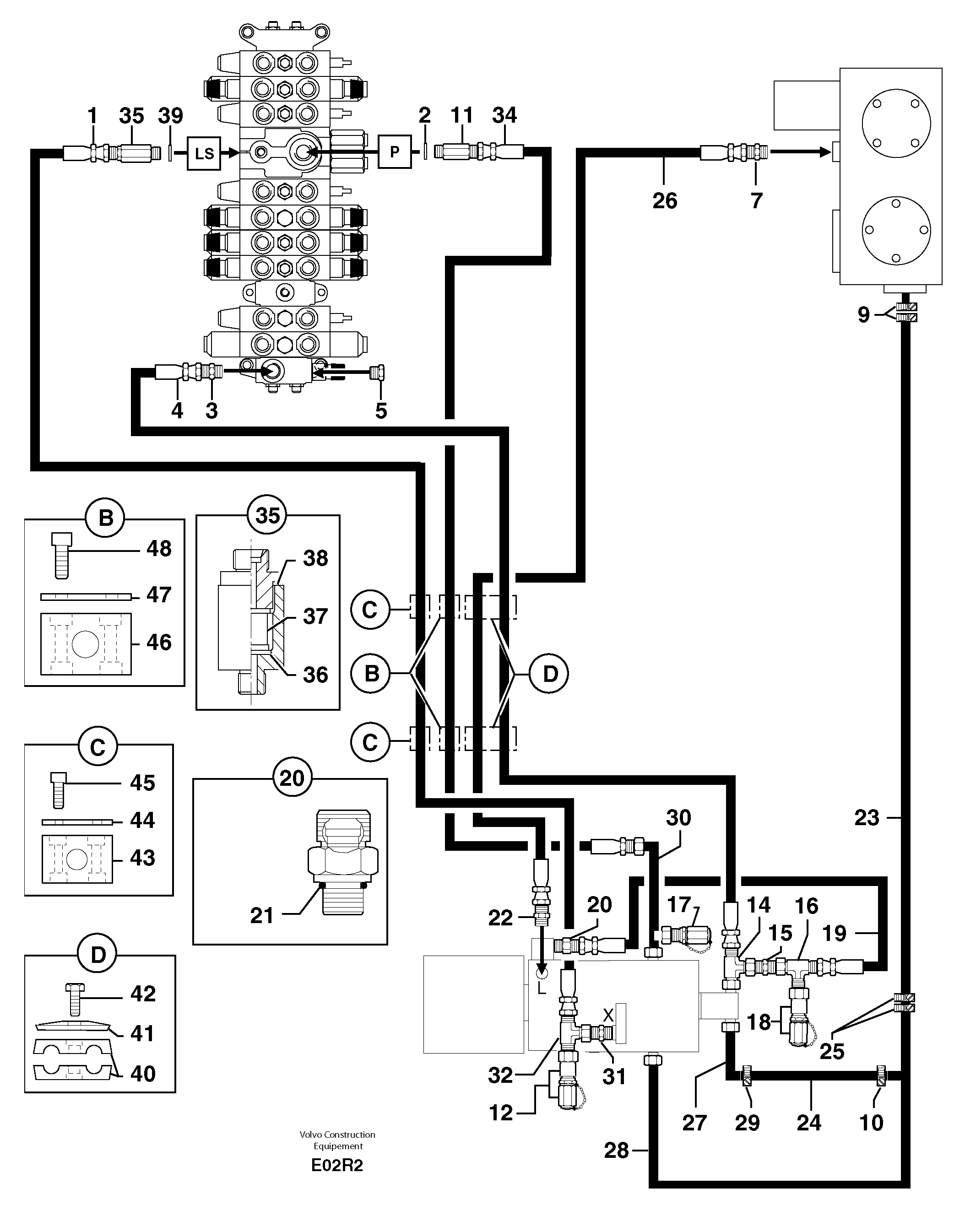 Attachments supply and return circuit — volvo parts diagram
