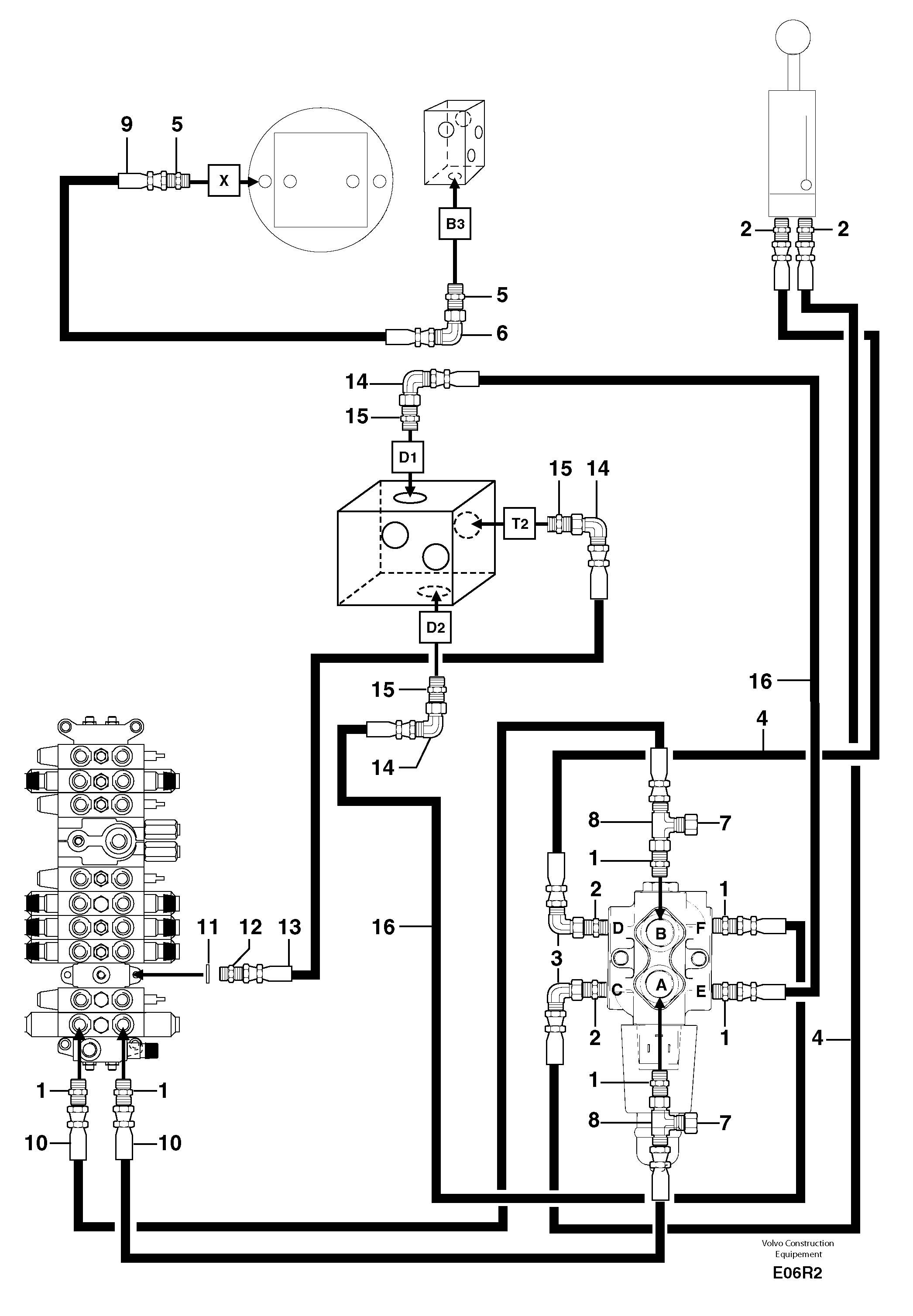 Hydr. circuit. ( boom slewing / offset ) — volvo parts diagram