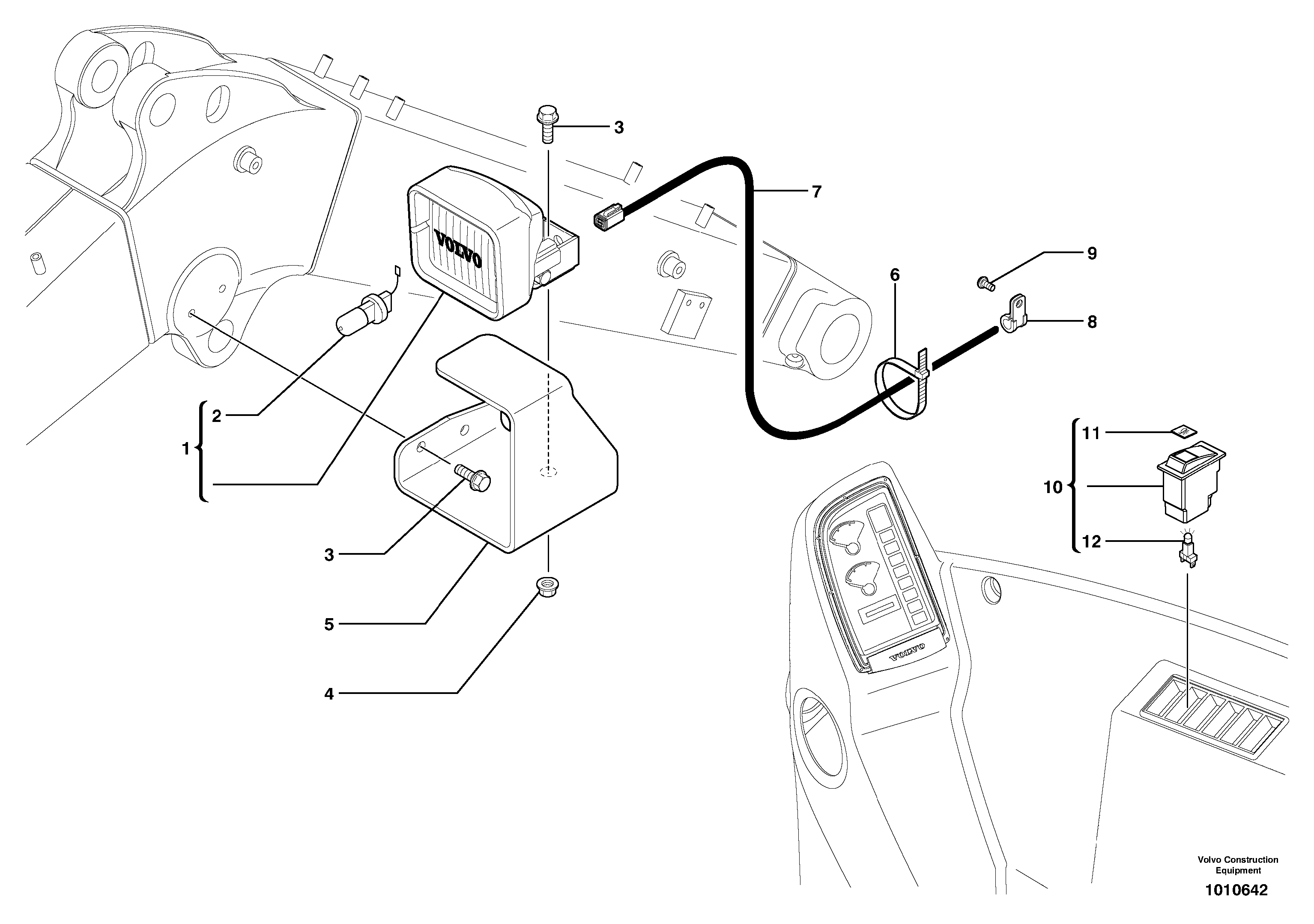 Work light on boom — volvo parts diagram