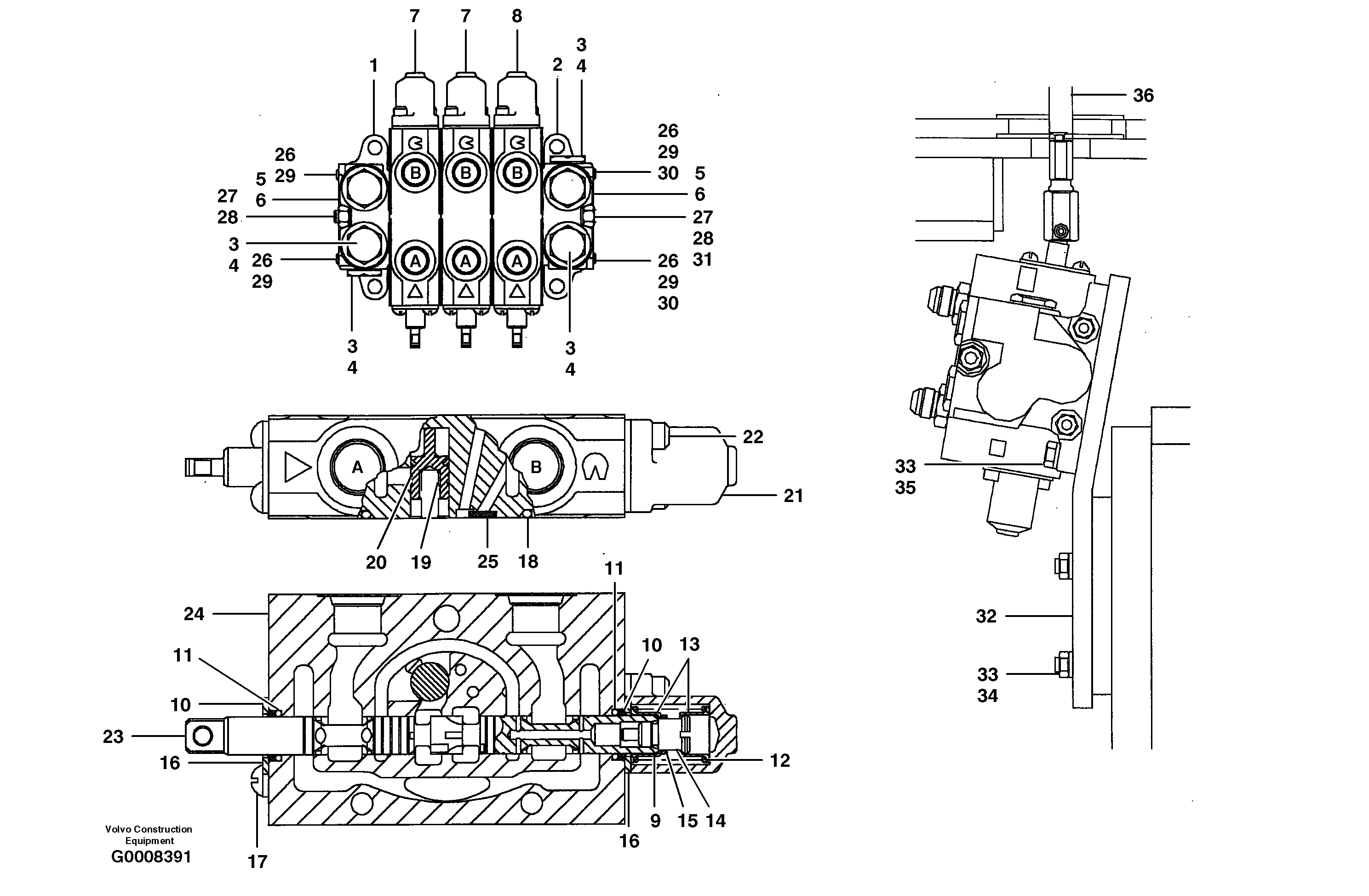 Auxiliary manifold valve - 3 bank — volvo parts diagram