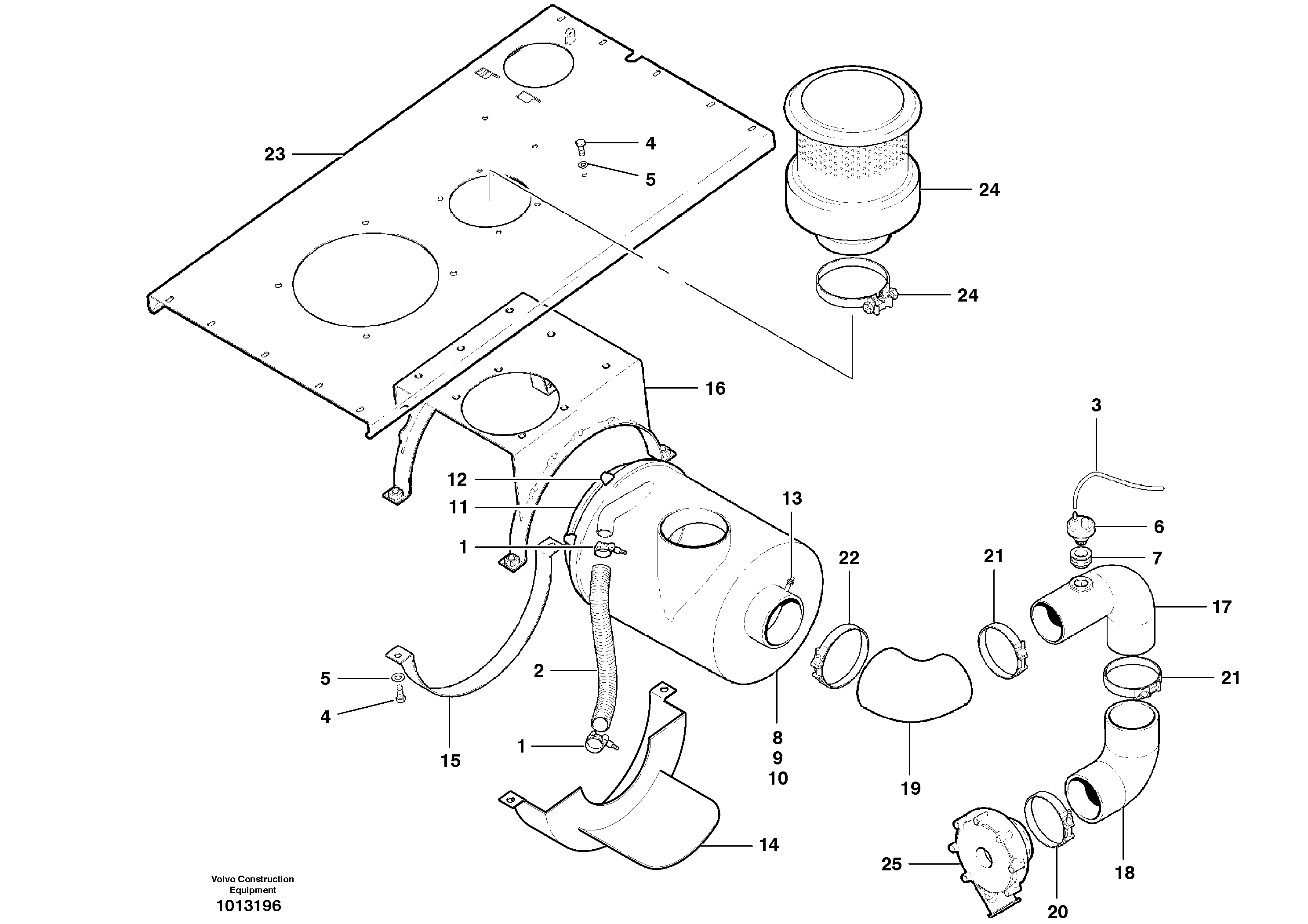 Air cleaner and inlet assembly  MODEL G740B - G780B — volvo parts diagram
