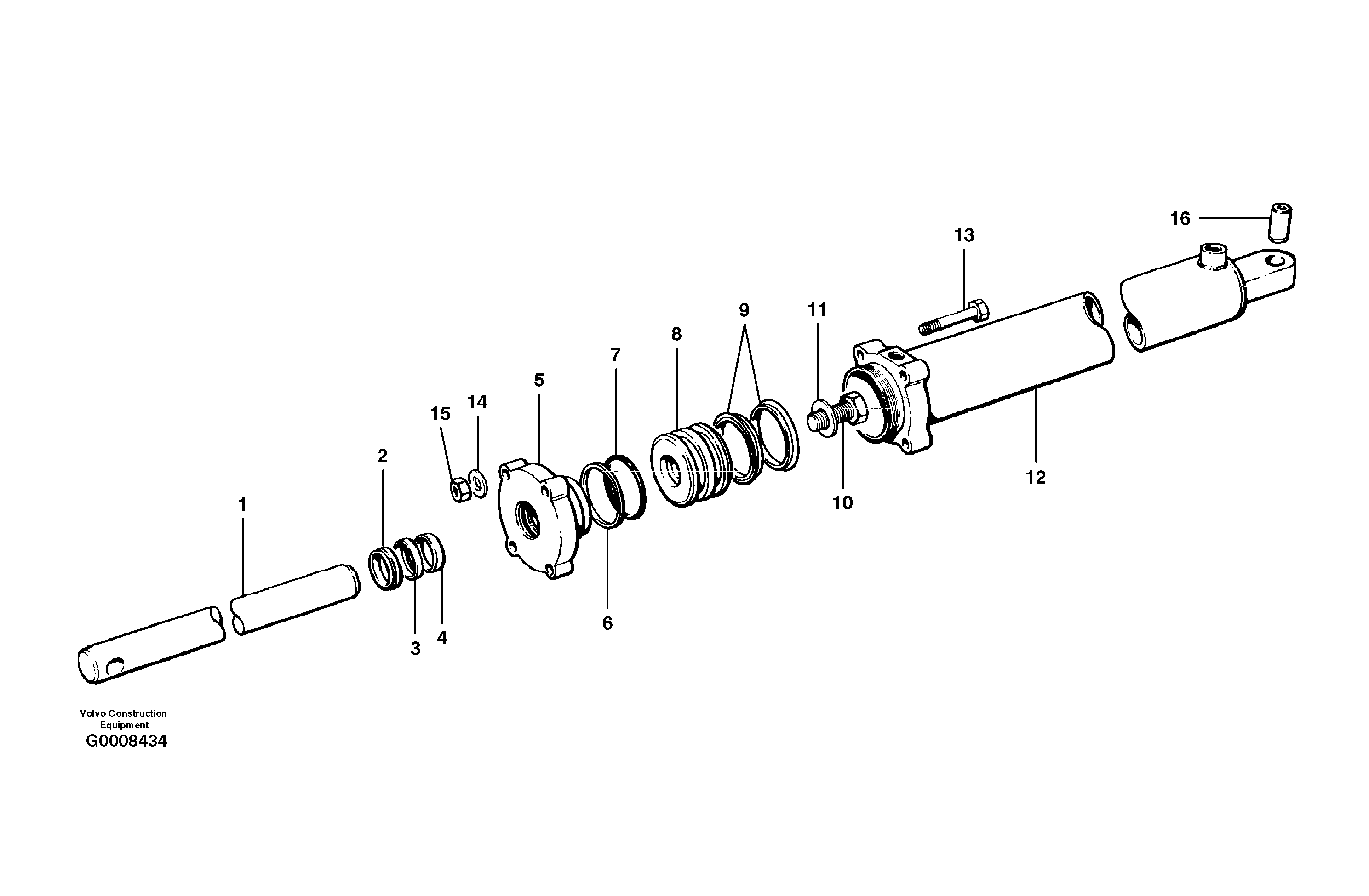 Slide shift cylinder  MODEL G780B, S/N 35000 - 35049, 35052 - 35060 — volvo parts diagram