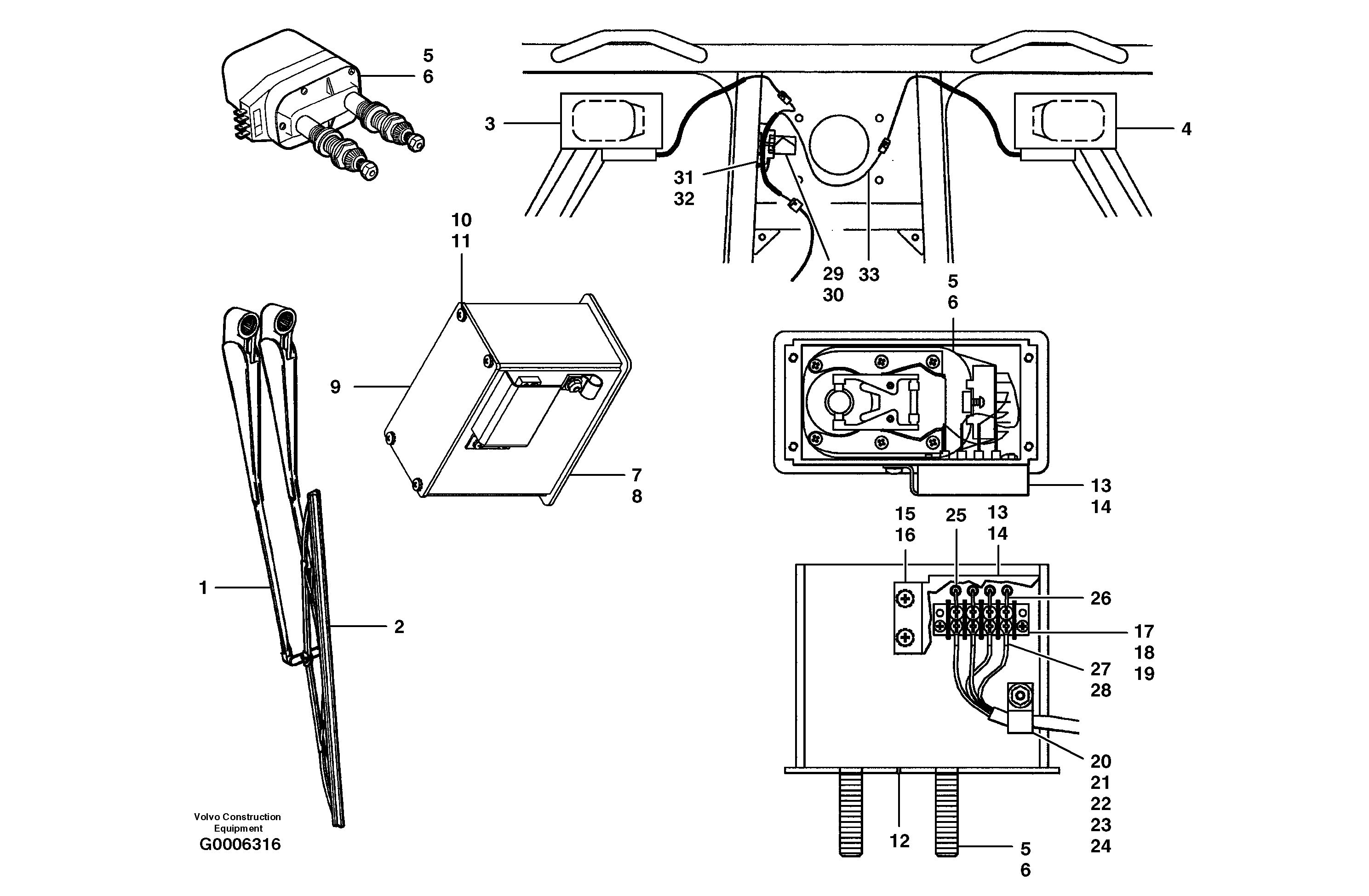 Lower front window wipers - EEC  S/N 35000 - 35945 — volvo parts diagram