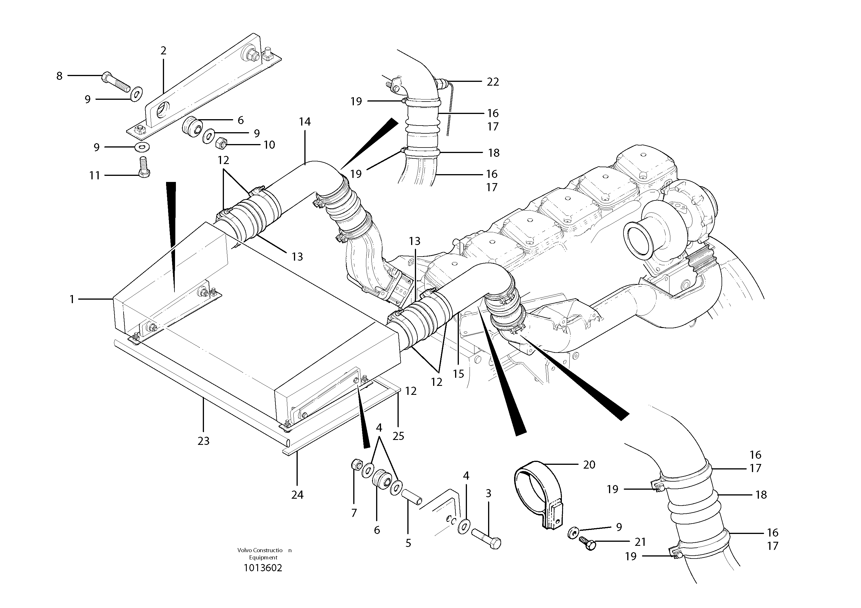 Intercooler with connectors  MODEL G740B - G780B - S/N'S 35381 - — volvo parts diagram