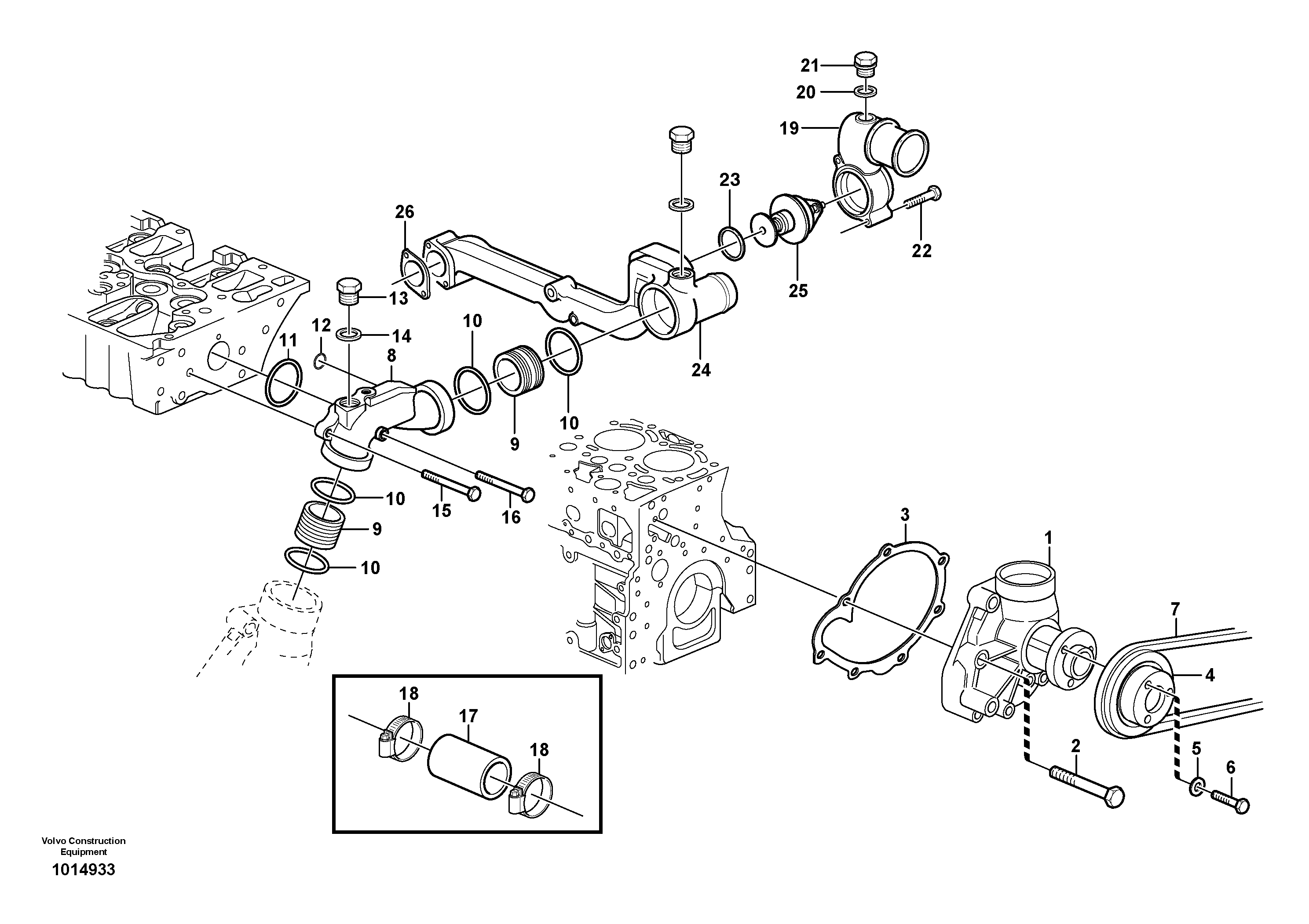 Water pump and thermostat housing  G710B, G720B, G726B, G730B — volvo parts diagram