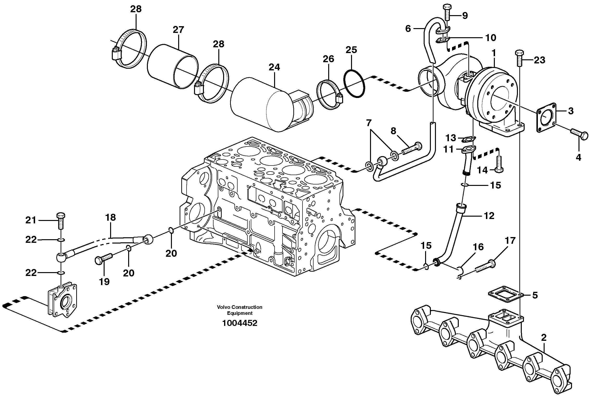 Turbocharger with fitting parts  G710B, G726B, G730B — volvo parts diagram