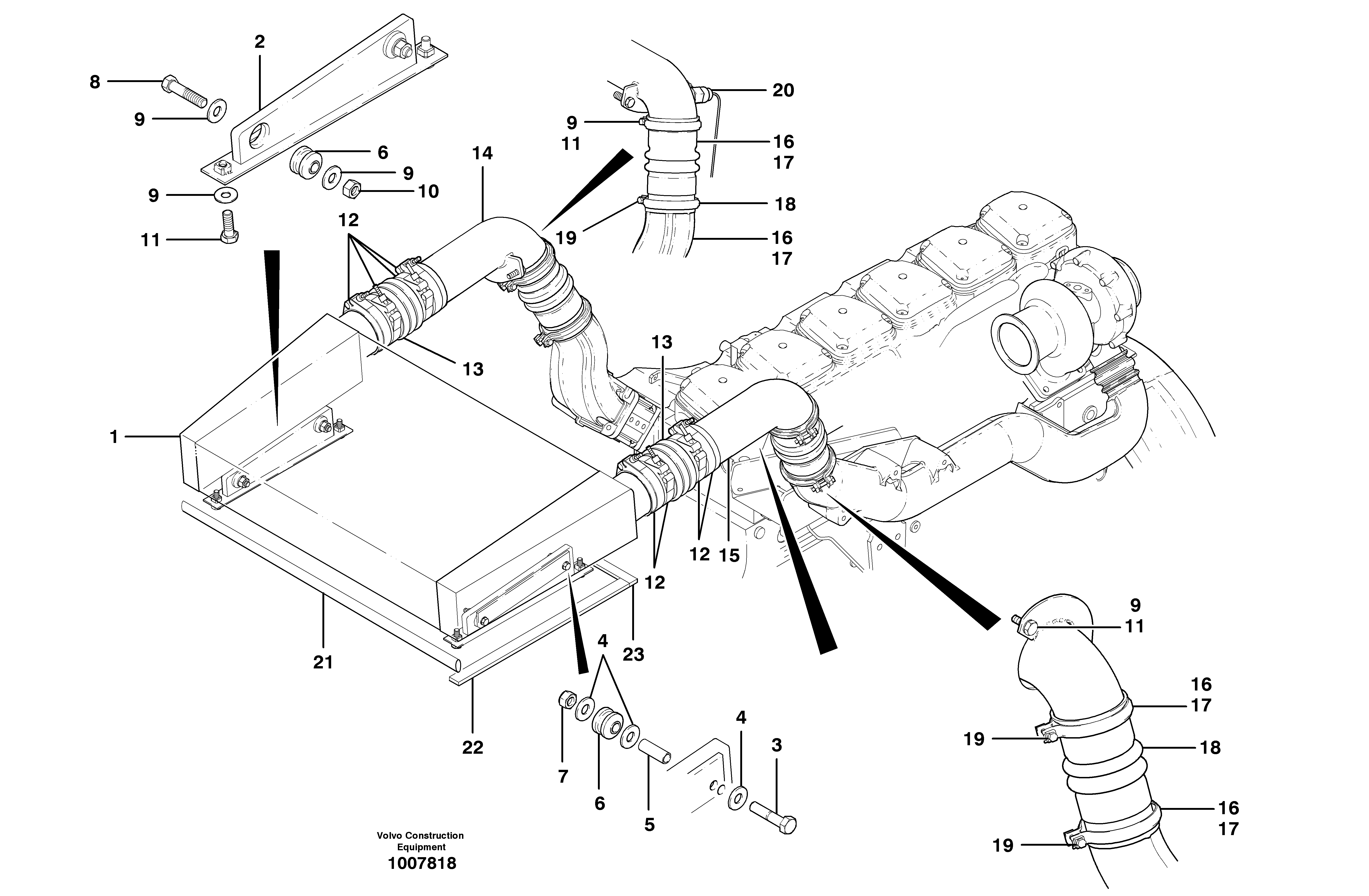 Intercooler with connectors  MODEL G740B - G780B - S/N'S 35000 - 35380 — volvo parts diagram