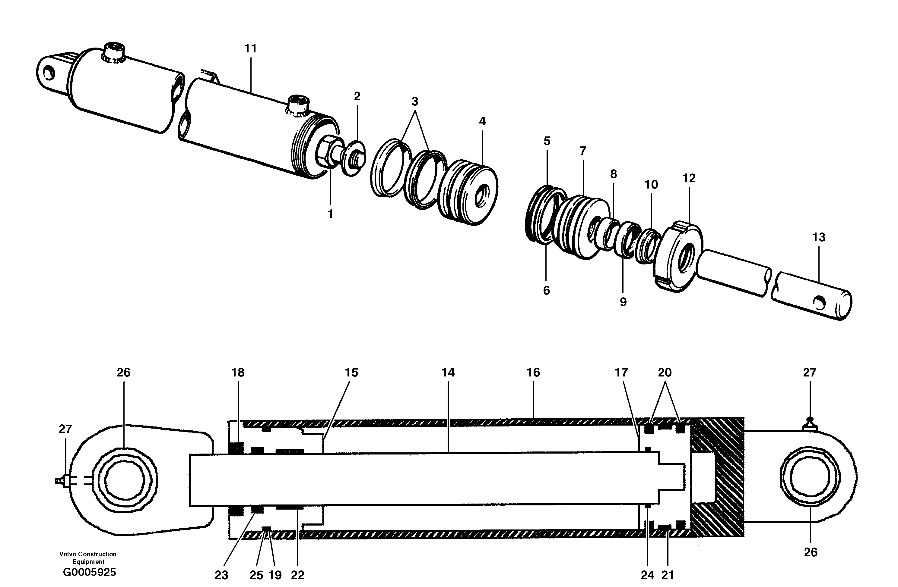 Mid mount scarifier, front mount scarifier and bulldozer cylinders — volvo parts diagram