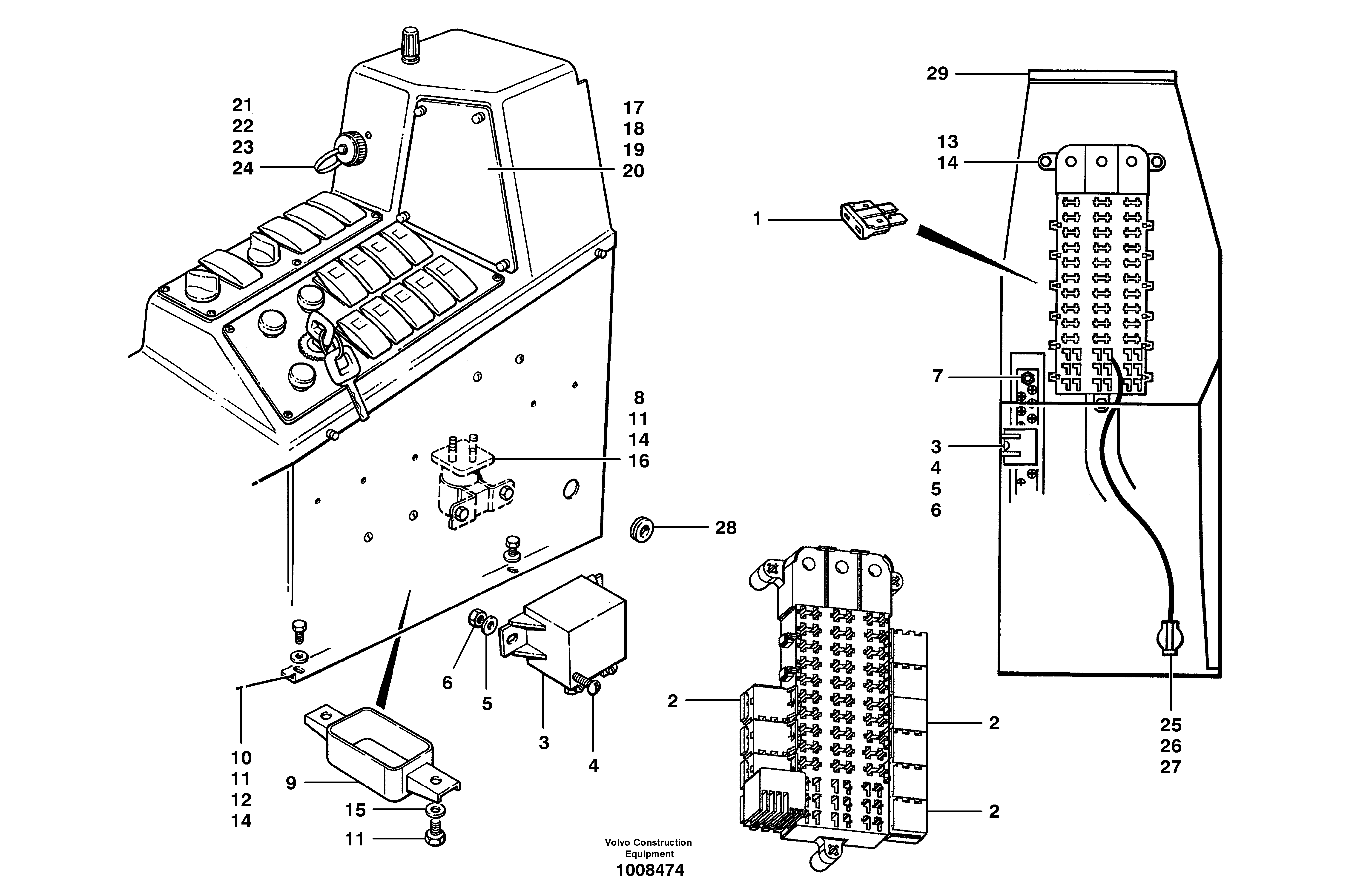 Electrical distribution box  S/N 35000 - 35049, 35052 - 35060 — volvo parts diagram