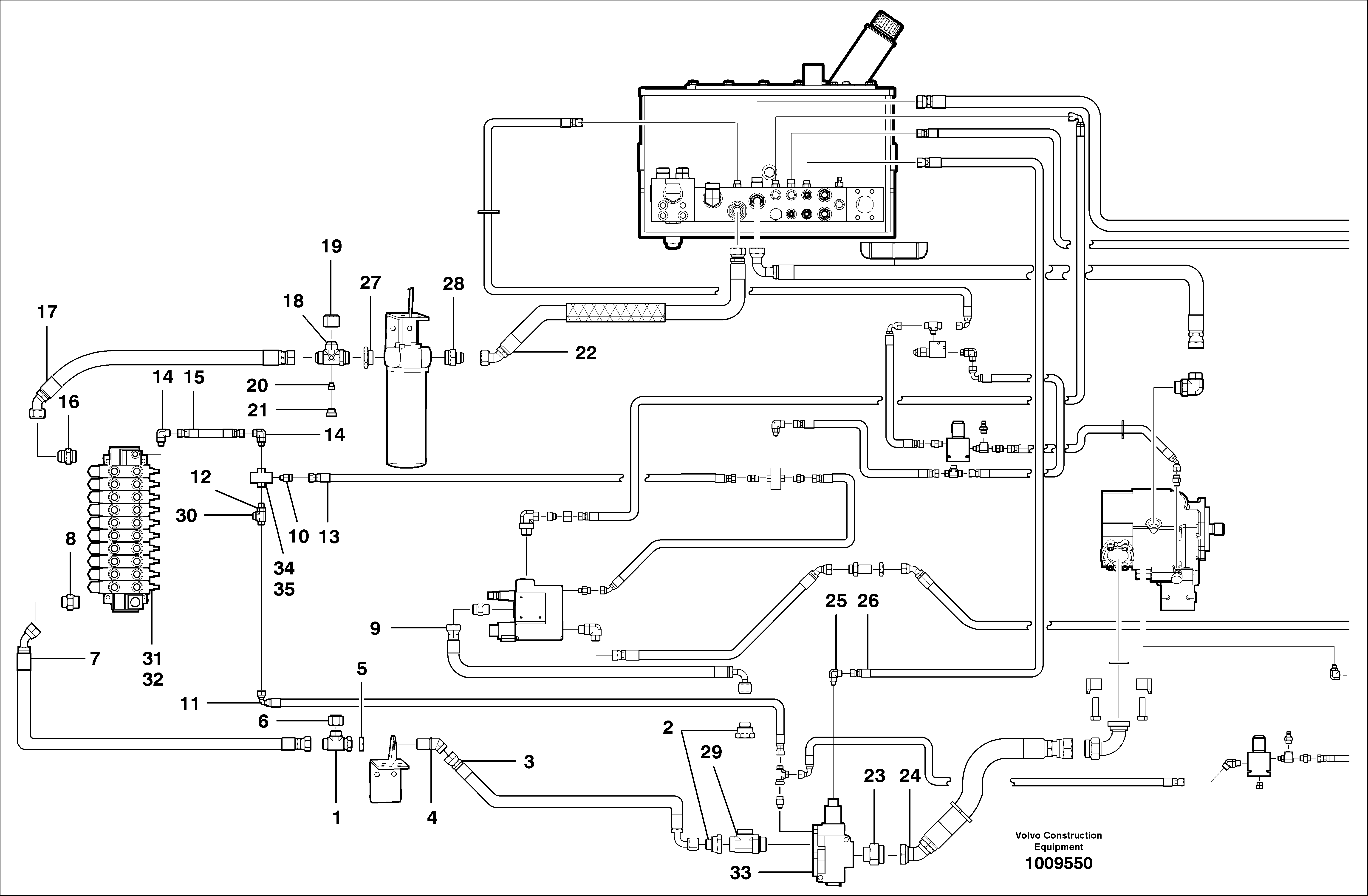 Main hydraulic ciruit - AWD - front  MODEL G726B, G746B - S/N 36078 - — volvo parts diagram