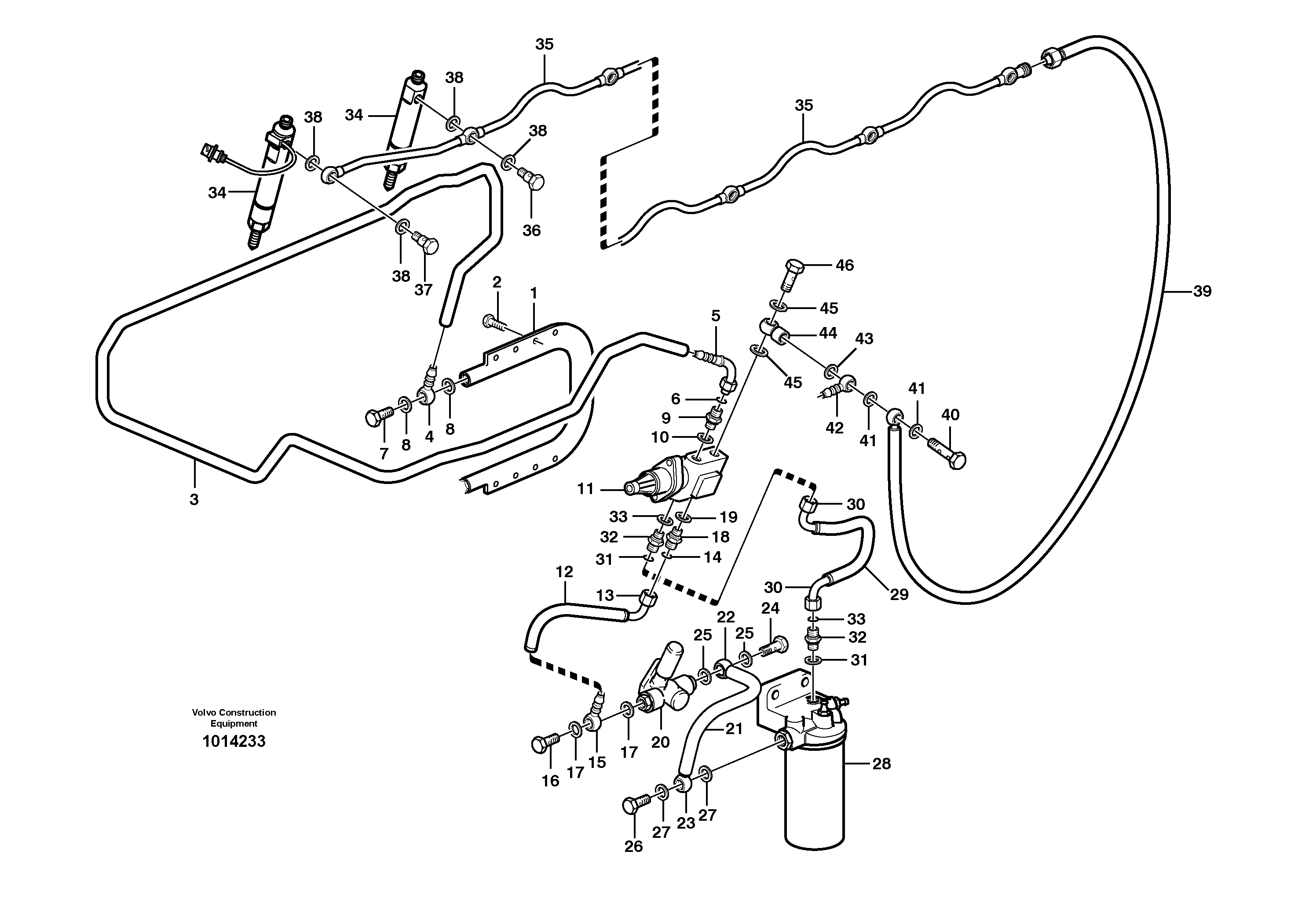 Fuel pipes, radiator - injection pump  G740B, G746B, G780B — volvo parts diagram
