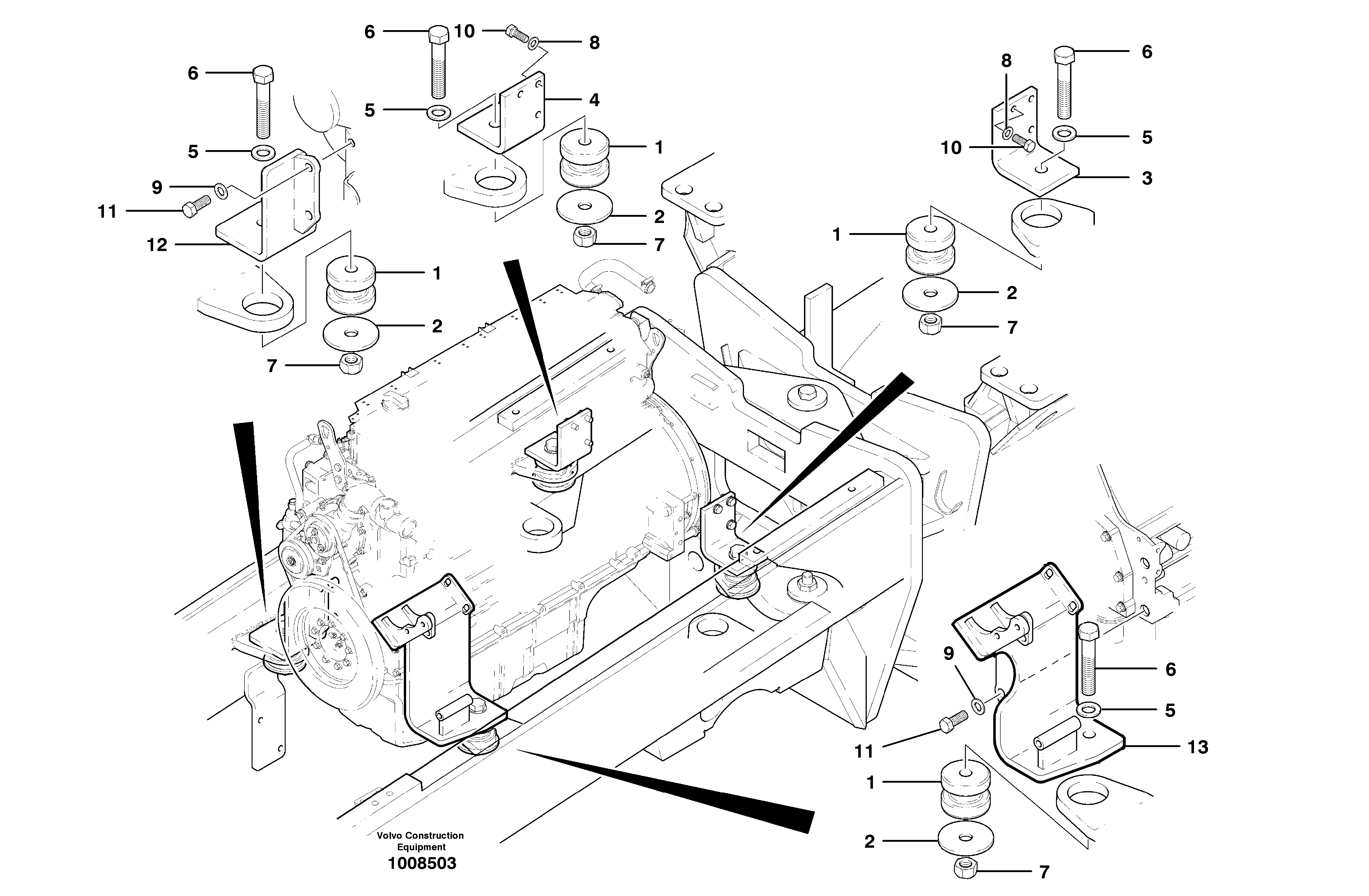 Engine mounts  MODEL G710B - G730B S/N 35000 - 36363 — volvo parts diagram