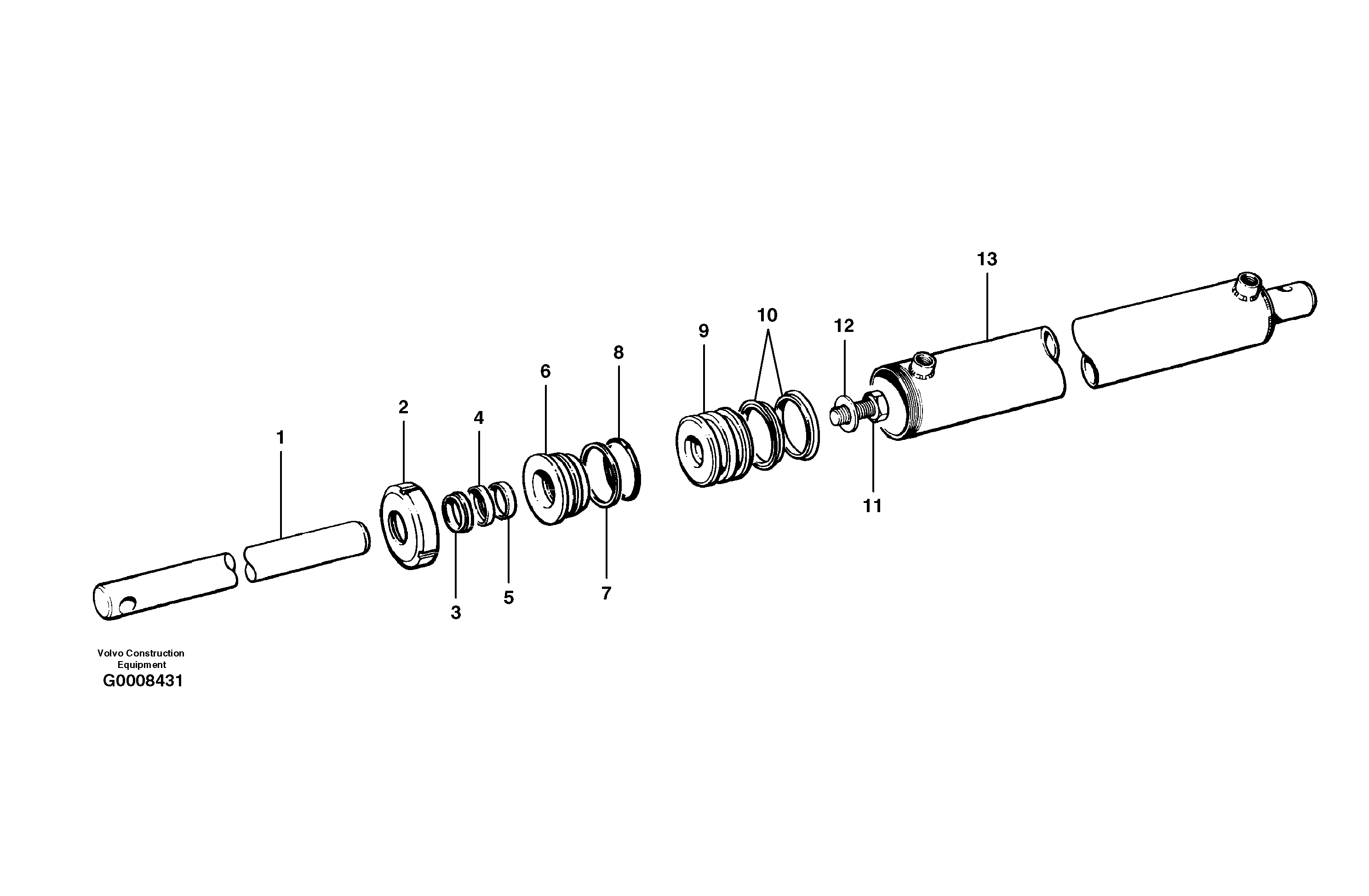 Slide shift cylinder  MODEL G730B - G746B, S/N 35000 - 35049, 35052 - 35060 — volvo parts diagram