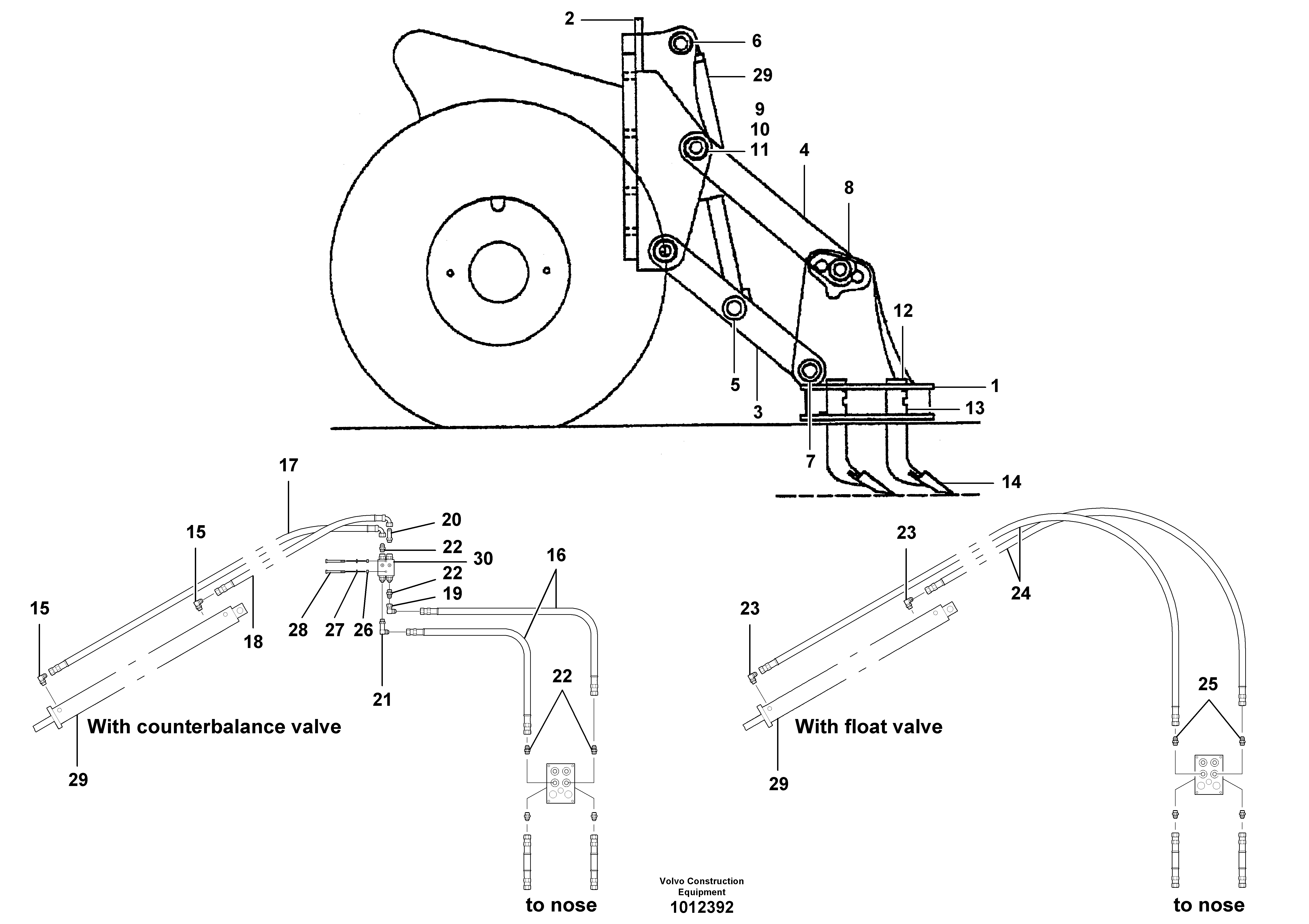 Front mount scarifier and circuit  S/N 36340 - — volvo parts diagram