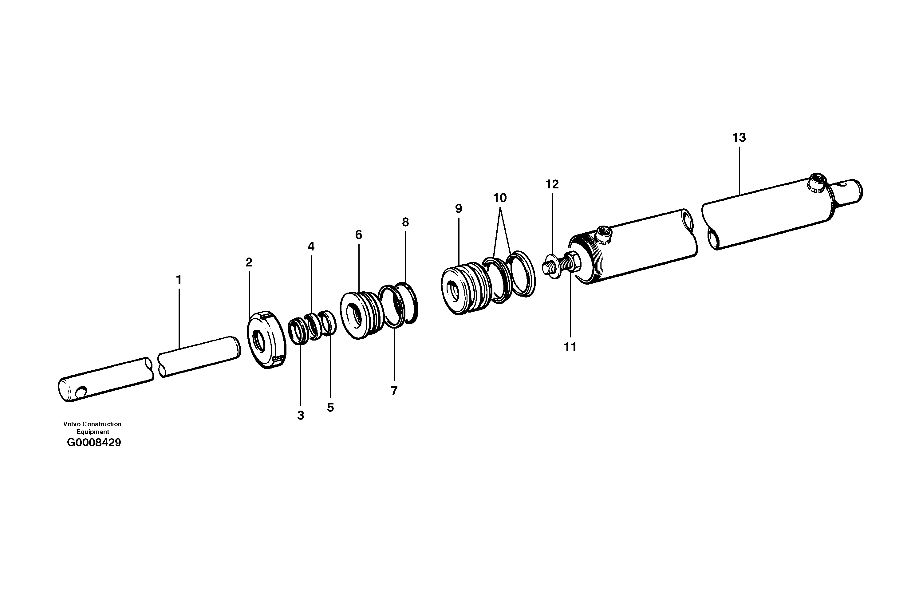 Slide shift cylinder  MODEL G710B - G726B, S/N 35000 - 35049, 35052 - 35060 — volvo parts diagram