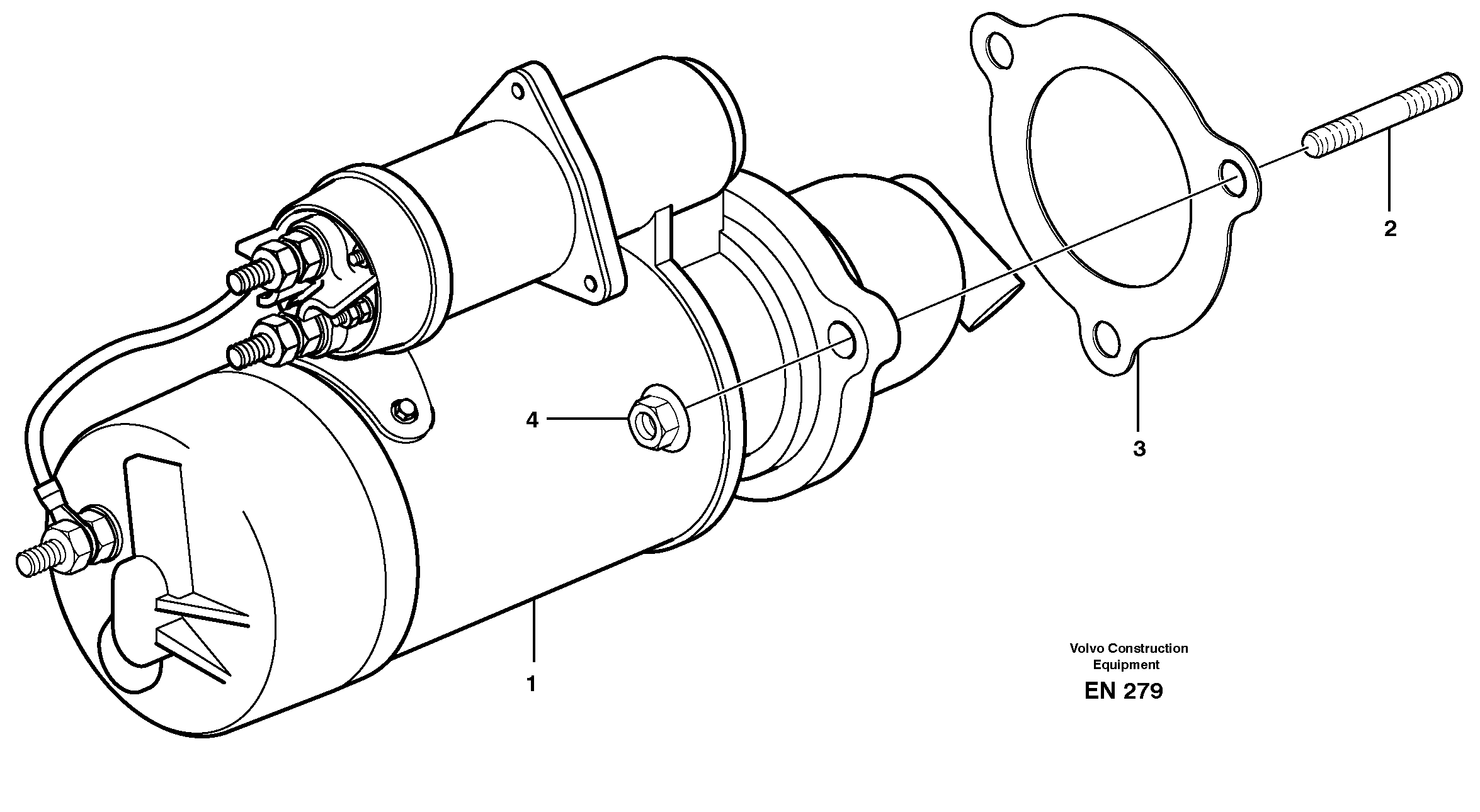 Starter motor with assembling details  G740B, G746B, G780B — volvo parts diagram