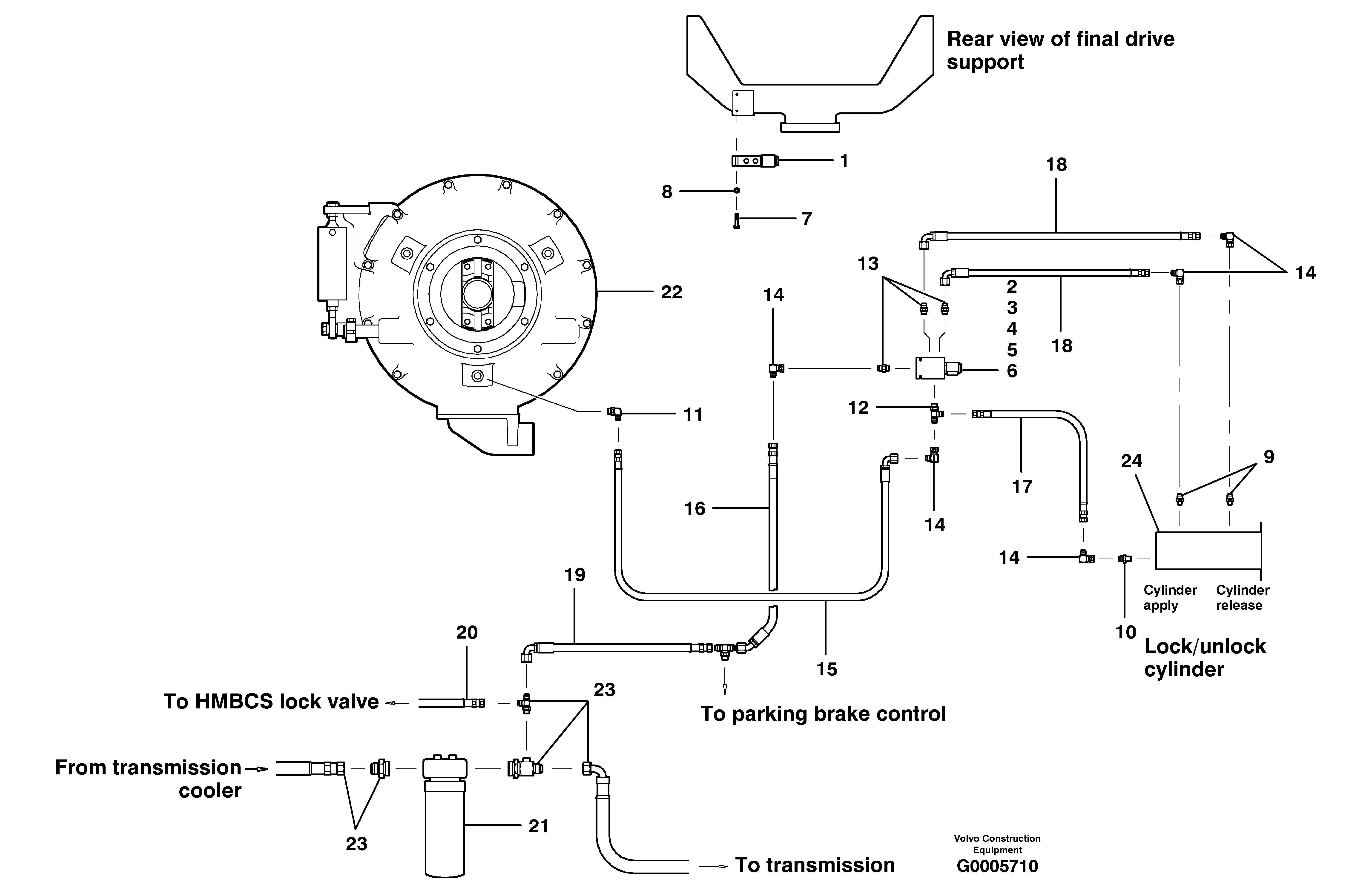Differential hydraulic circuit  MODEL G780B - S/N 36078 - — volvo parts diagram
