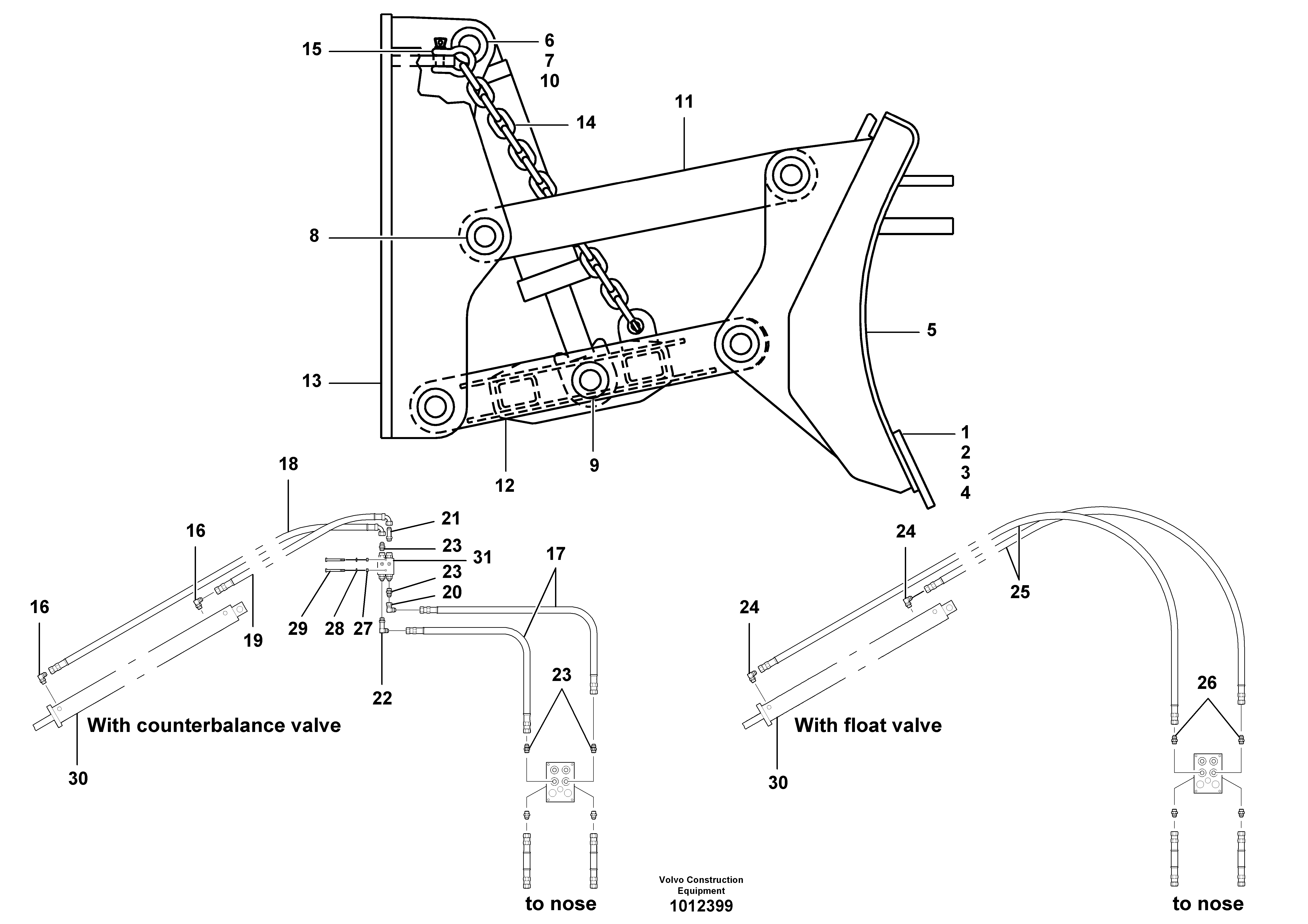 Dozer blade and circuit  S/N 36340 - — volvo parts diagram
