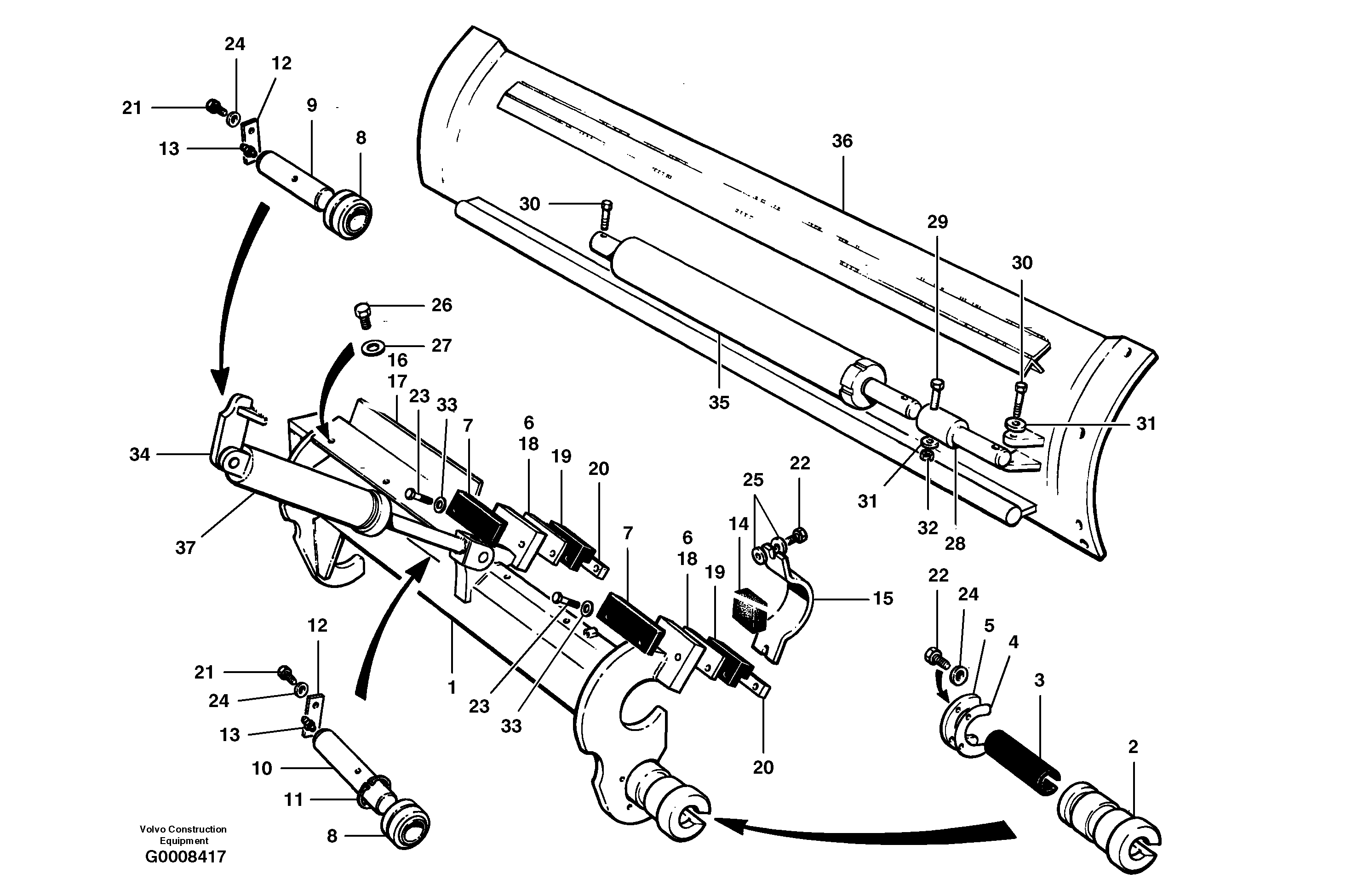 Moldboard installation  MODEL G710B, S/N 35000 - 35049, 35052 - 35060 — volvo parts diagram