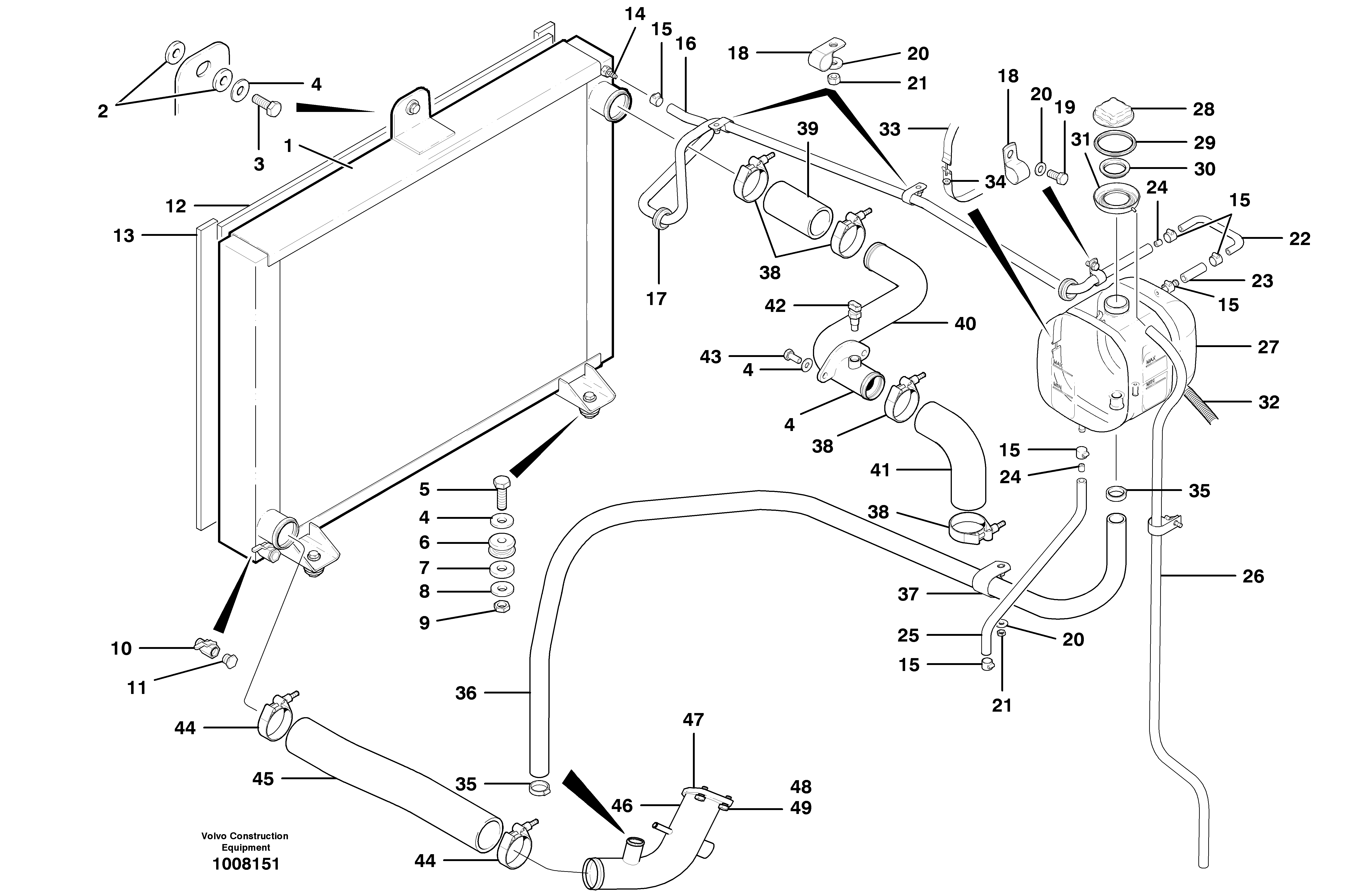 Radiator installation  MODEL G740B - G780B S/N 35000 - 35861 — volvo parts diagram
