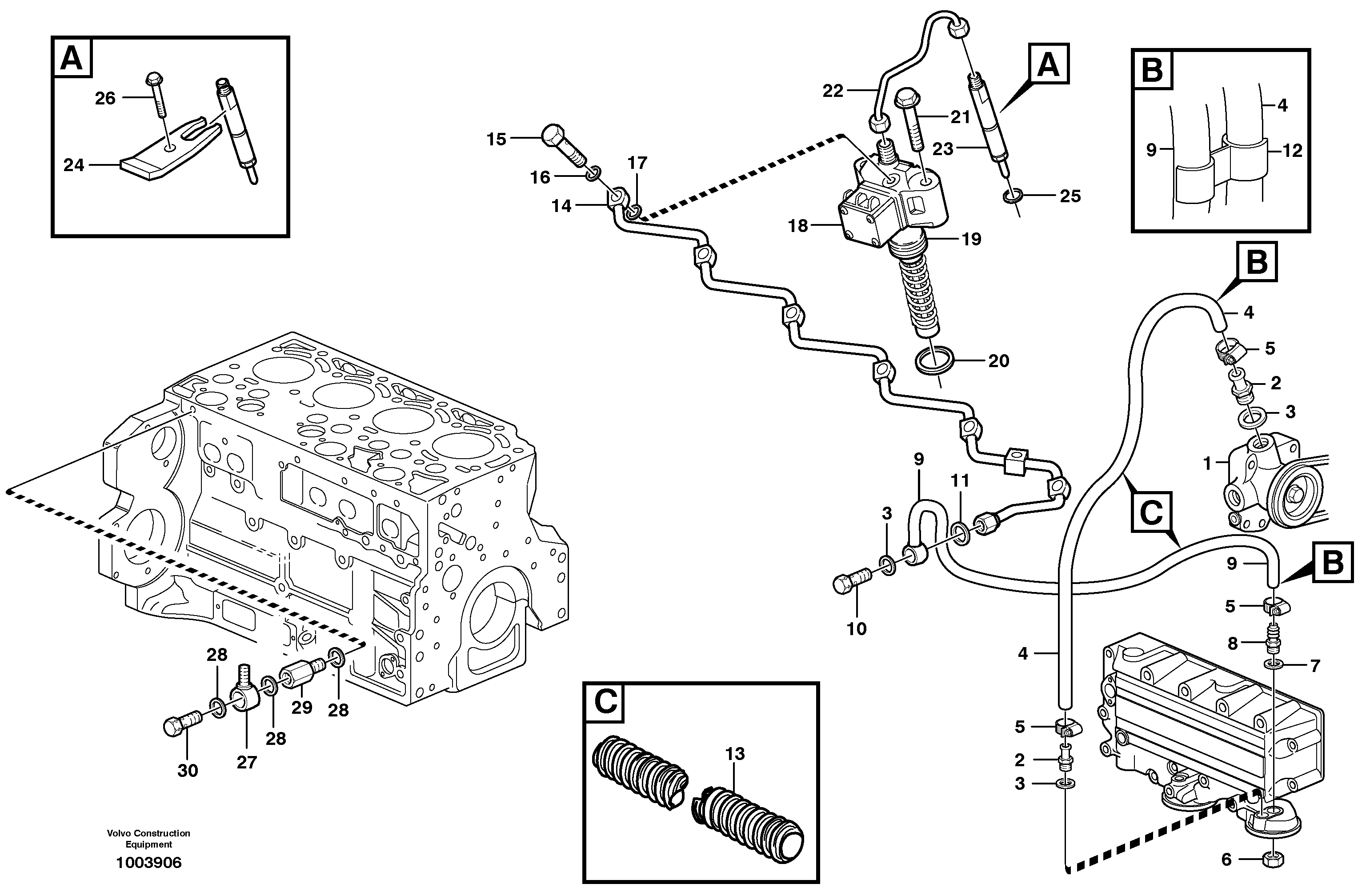 Fuel pipes, fuel pump - injection pump  G710B, G720B, G726B, G730B — volvo parts diagram