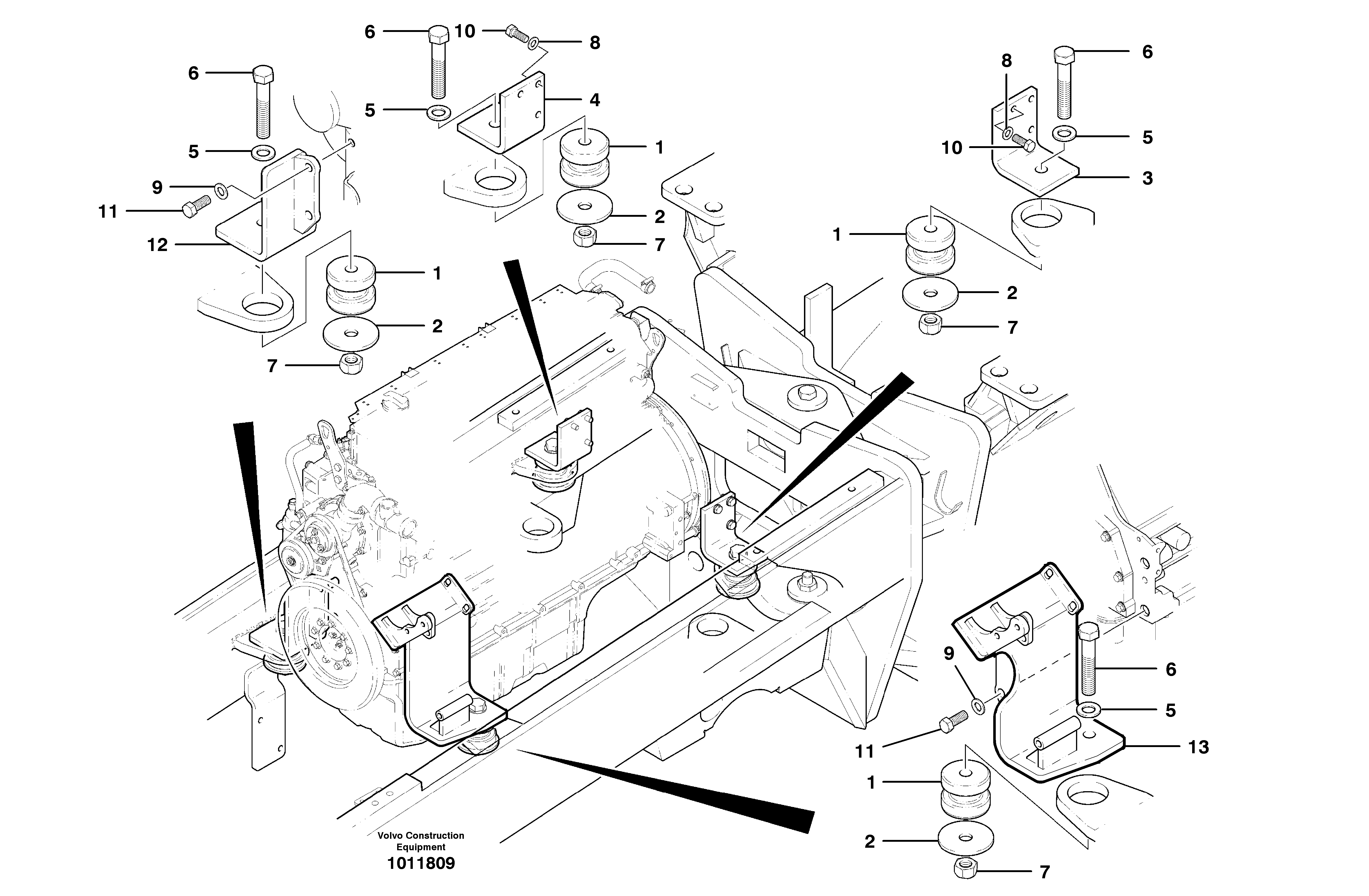 Engine mounts  MODEL G710B - G730B S/N 36364 - — volvo parts diagram