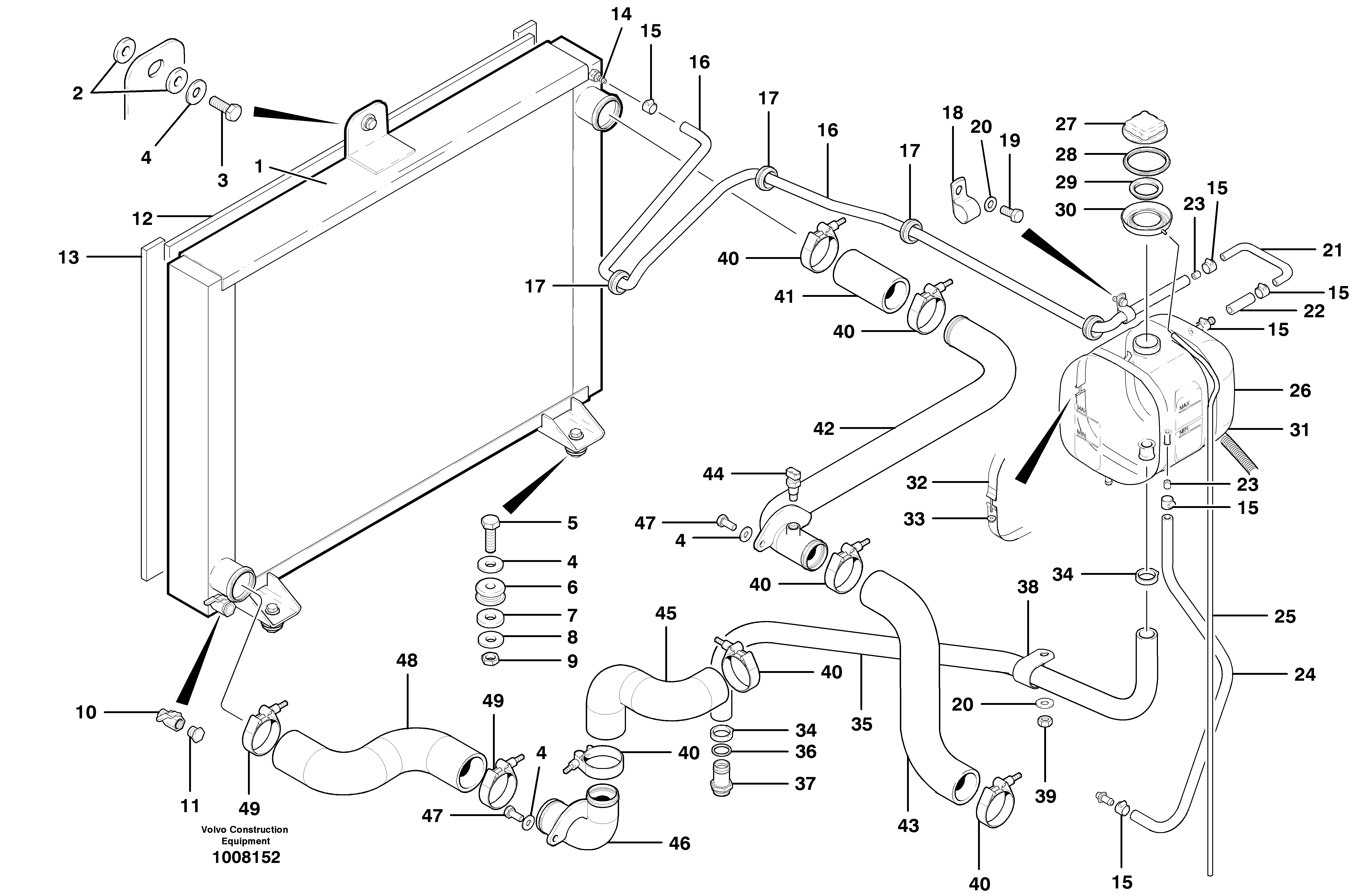 Radiator installation  MODEL G710B - G730B S/N 35000 - 35861 — volvo parts diagram