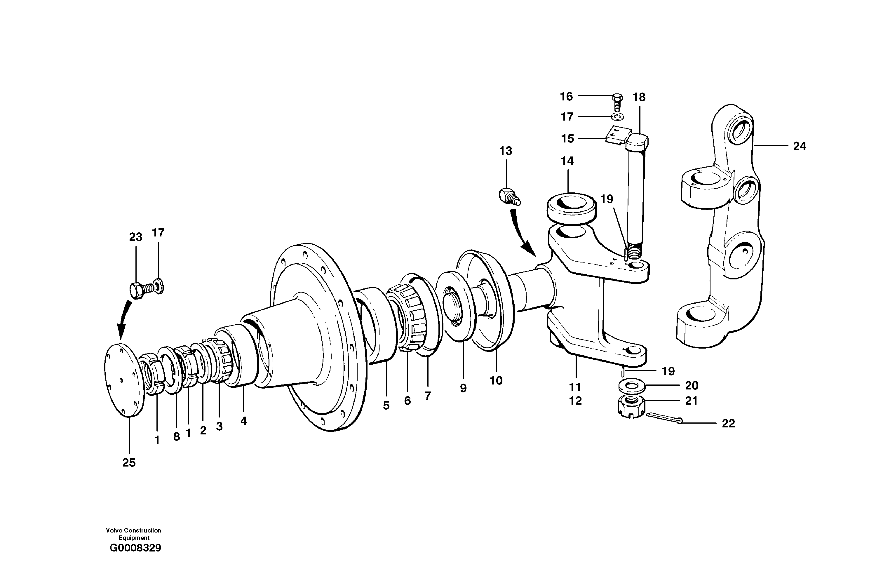 Front axle spindles  MODEL G780B — volvo parts diagram