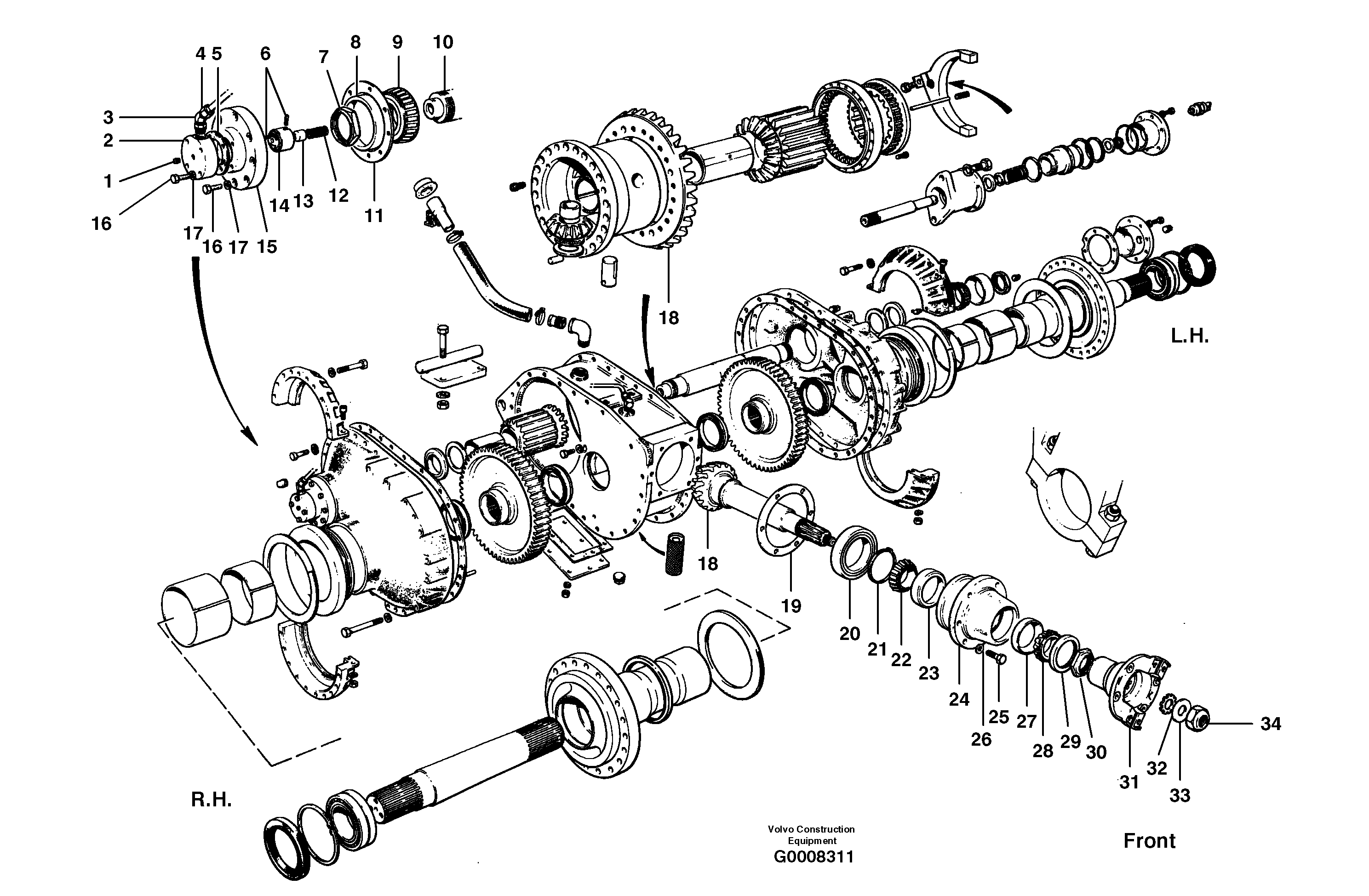 Final drive, differential, oil pump and input pinion  MODEL G780B — volvo parts diagram