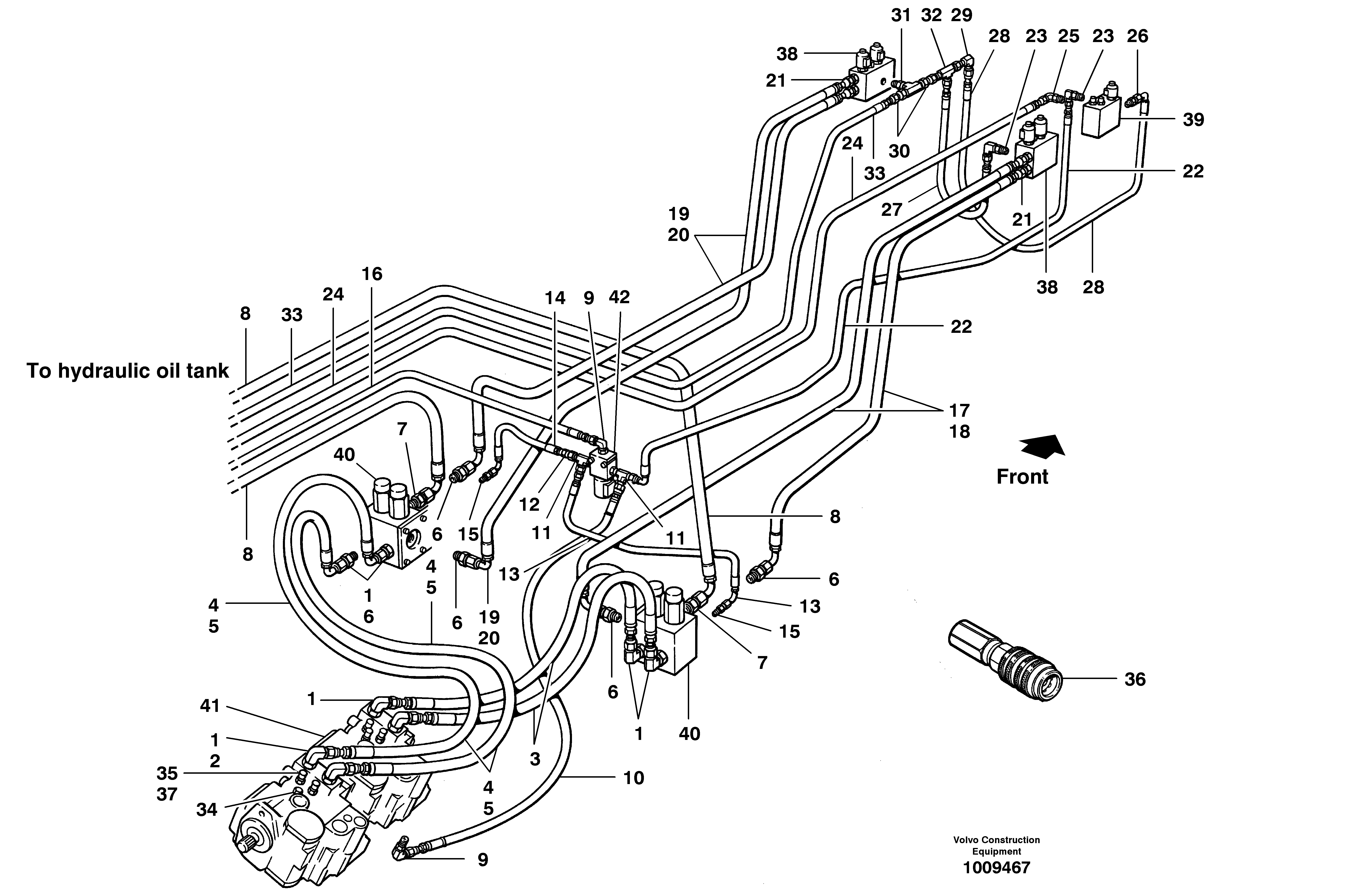 Hydraulic circuit - free wheeling  S/N 35000 - 36077 — volvo parts diagram